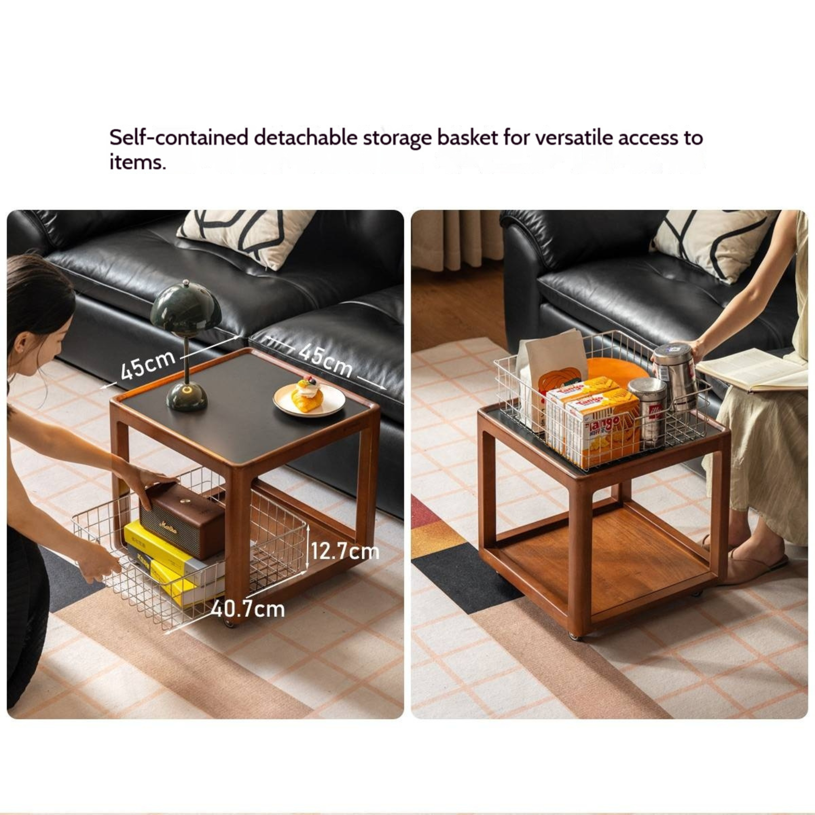 Poplar Solid Wood Movable Vintage Slab Side Table