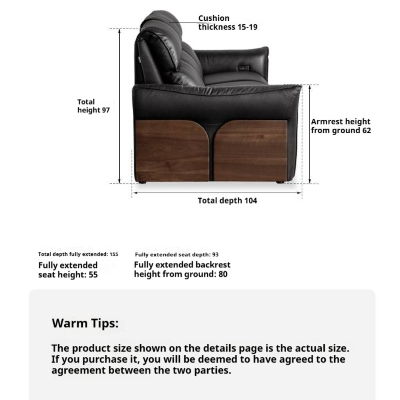 Black walnut solid wood Top Grain Genuine Leather Zero Wall Power Reclining Sofa