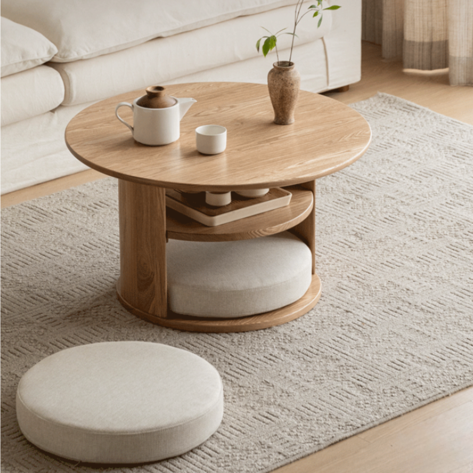 Pine Solid Wood Round Tea Table