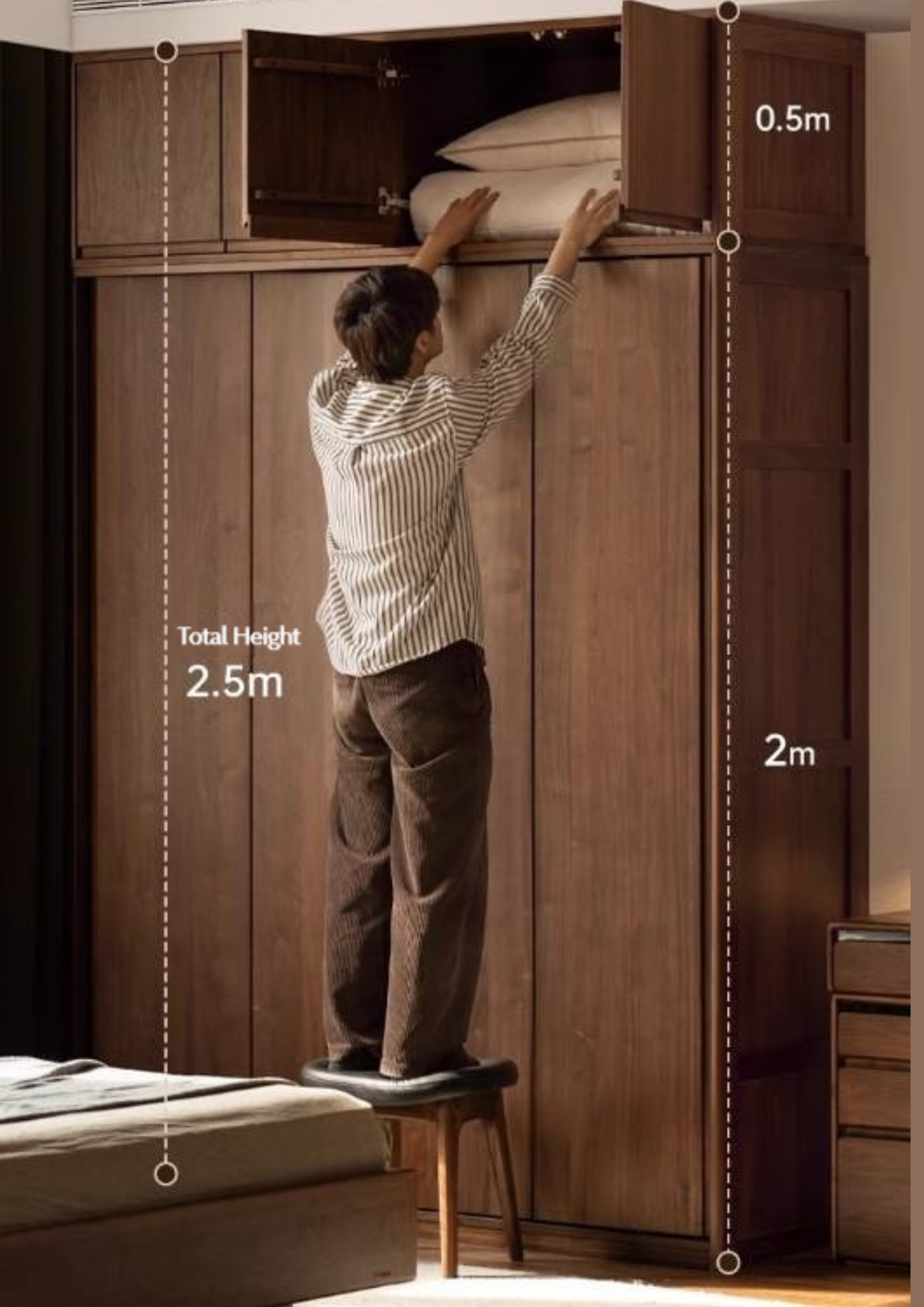 Black Walnut, Ash, Oak Solid Wood  Light Luxury Wardrobe Top Cabinet