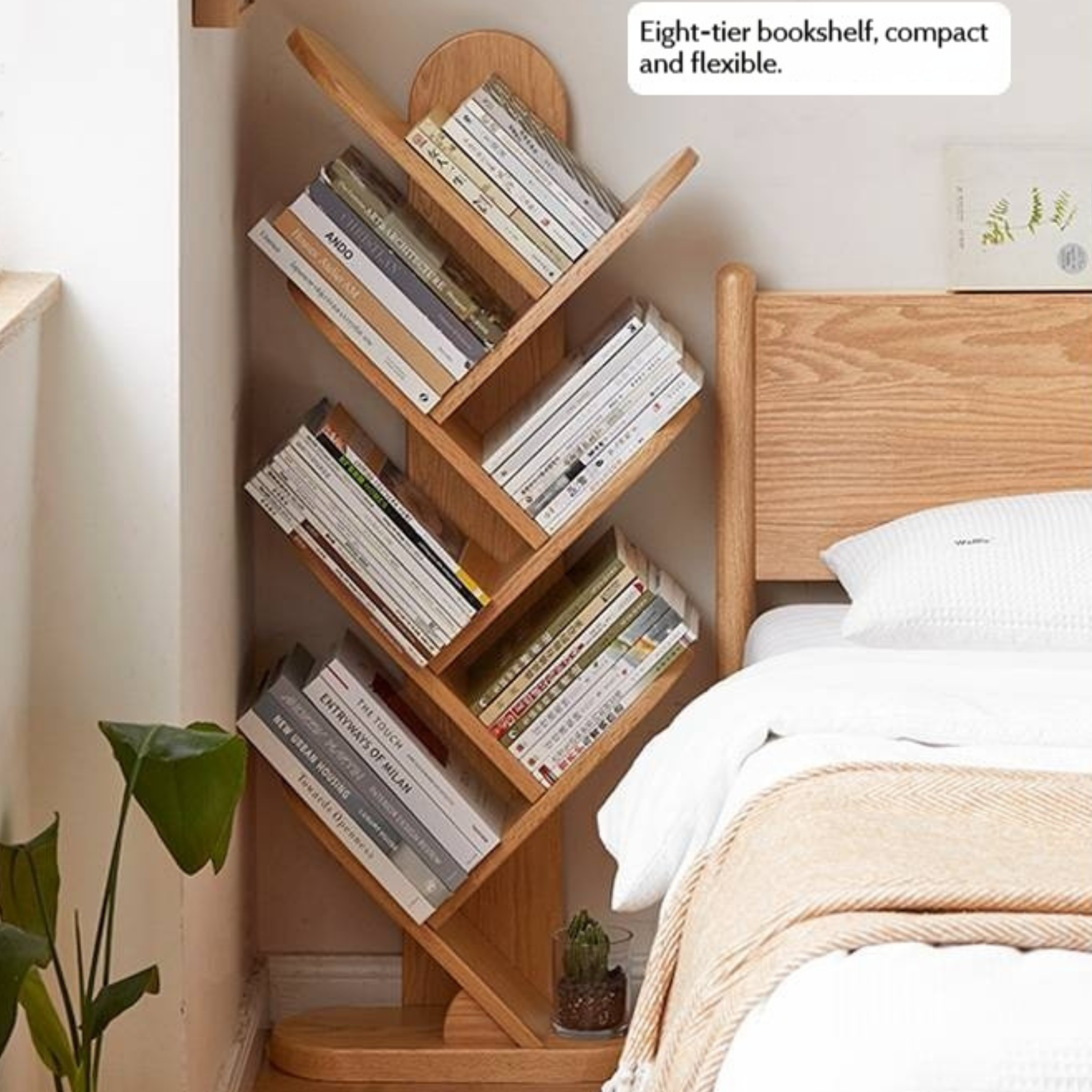 Oak, Cherry, Solid Rubberwood Multi-Layer Creative Corner Bookshelf