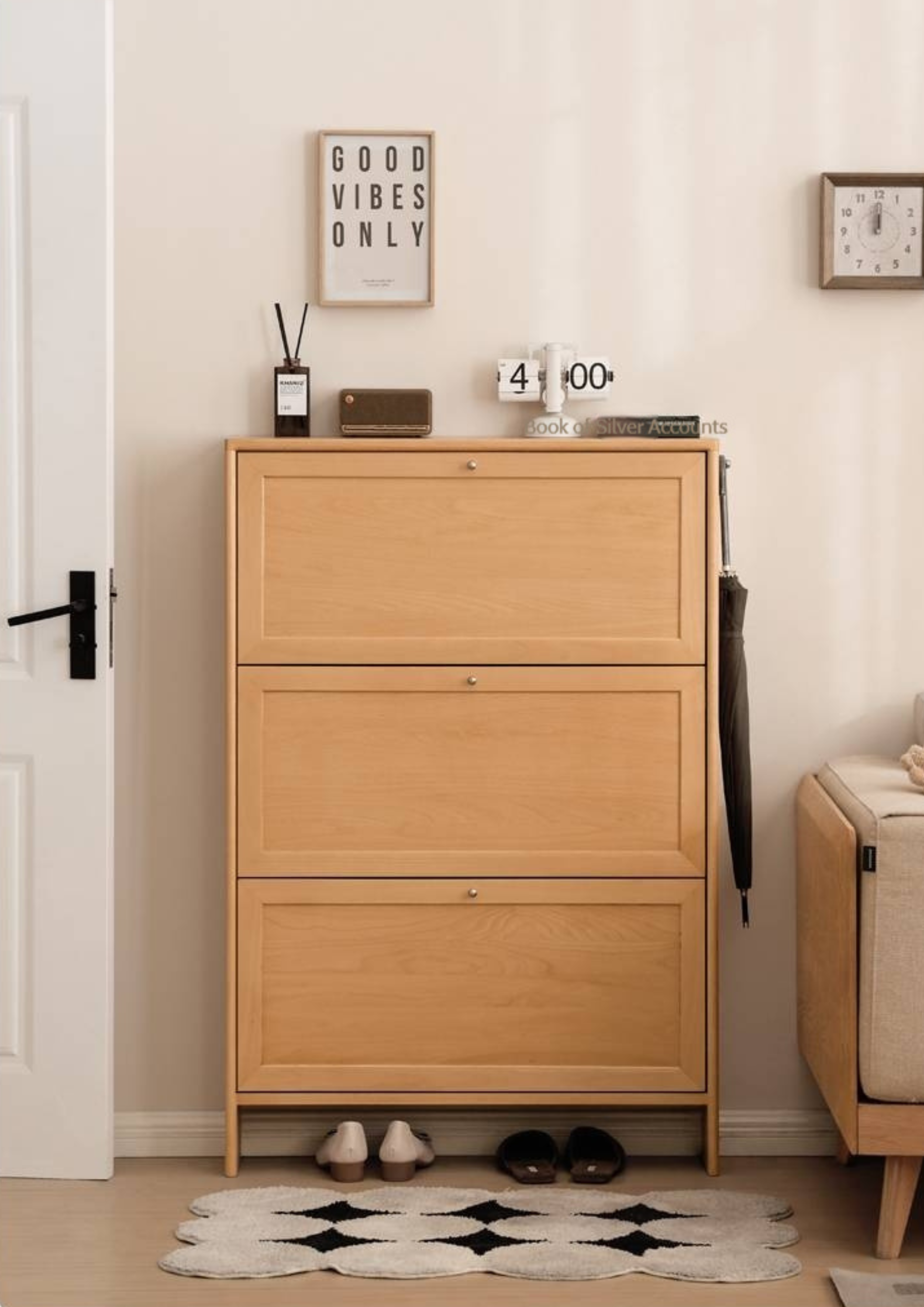 Beech Solid Wood Ultra-Thin Flip Bucket Shoe Cabinet