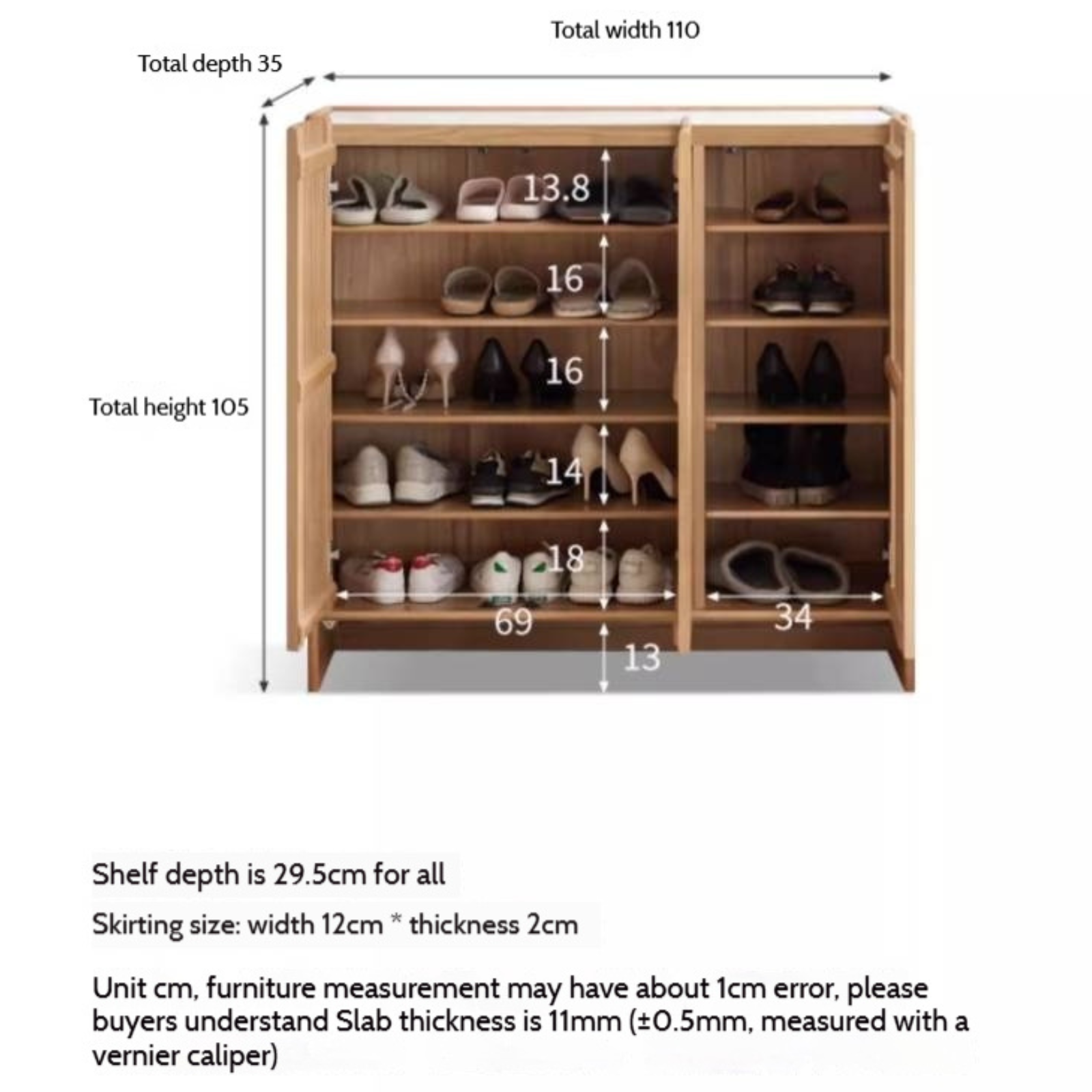 Ash, Oak Solid Wood Rock Top Shoe Cabinet