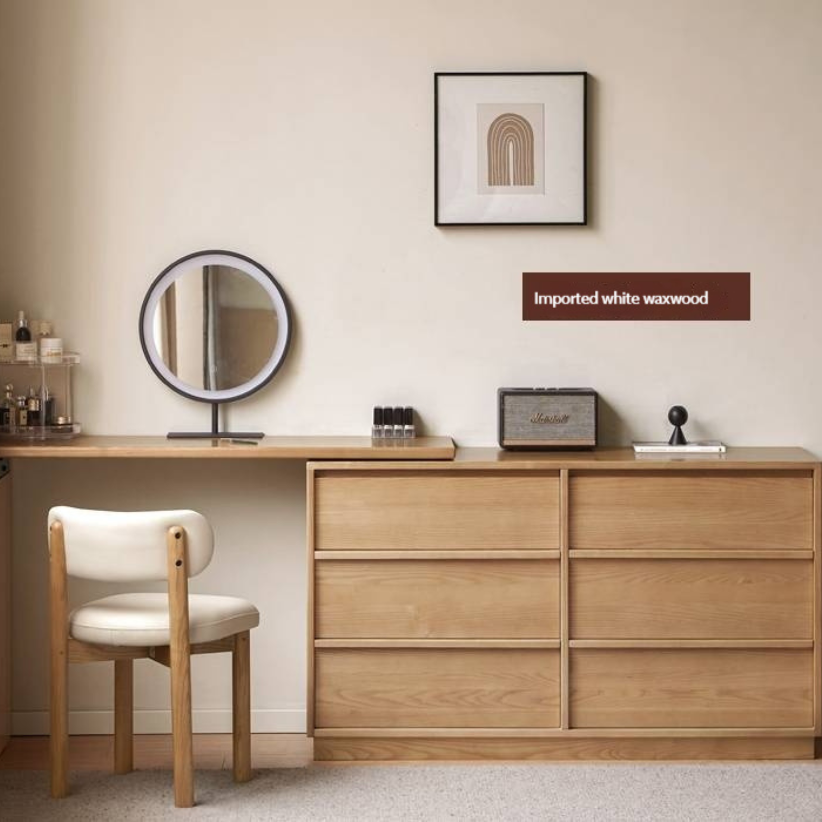 Oak Solid Wood Rotating Skeleton Dressing Table