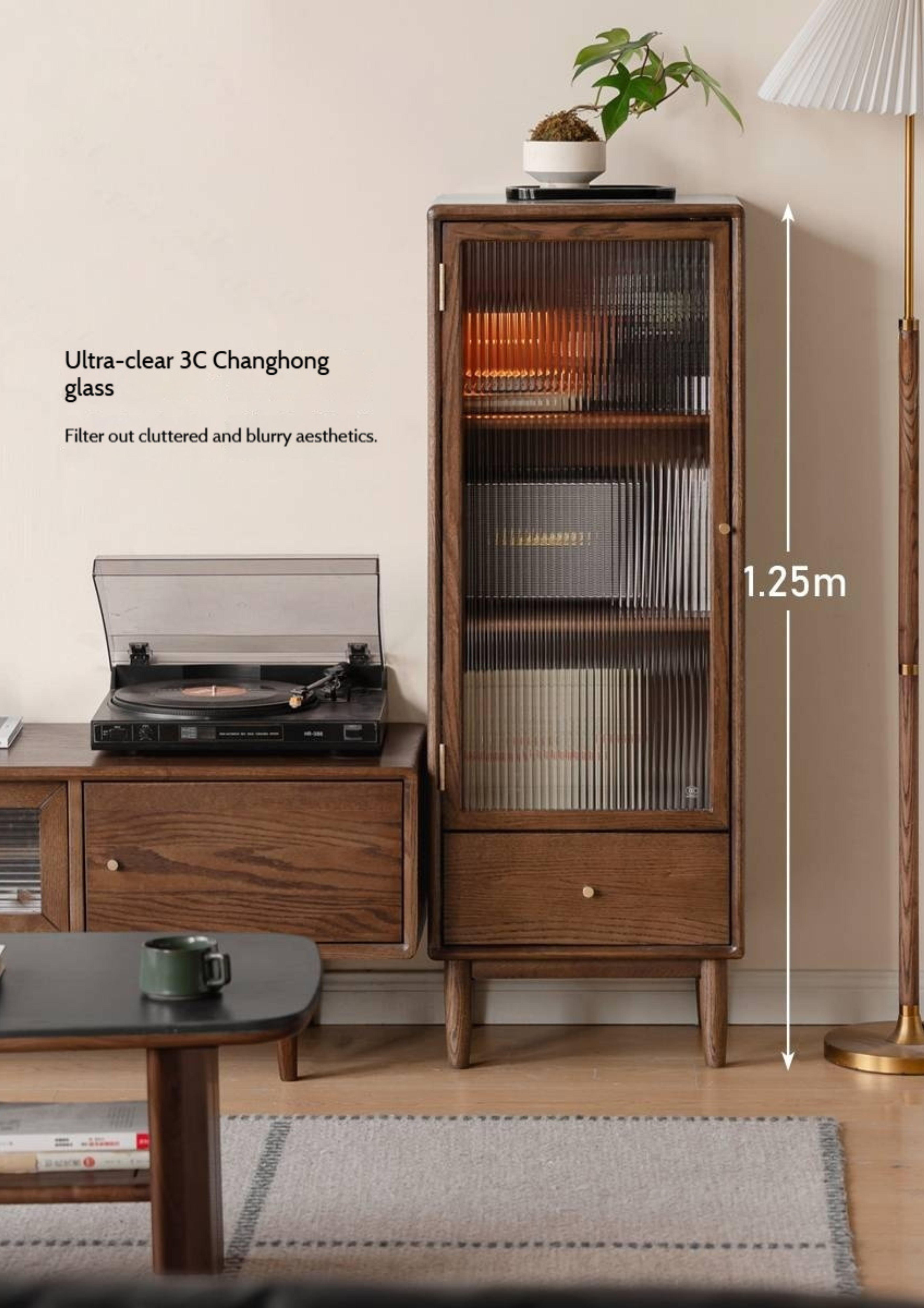 Ash Solid Wood Modern Side Cabinet.