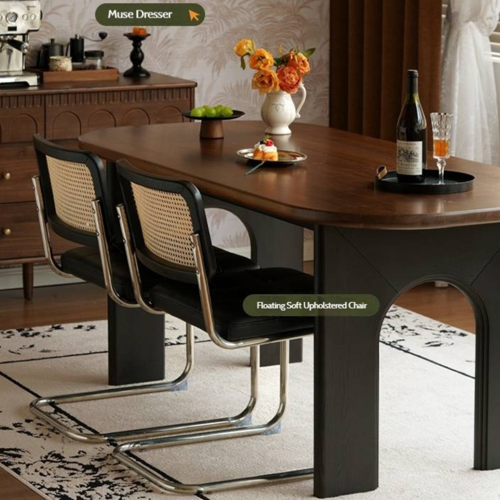 Black Walnut Solid Wood French Retro Style Dining Table