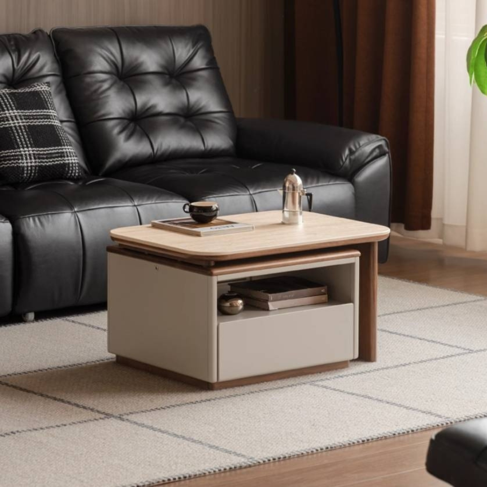 Black Walnut Solid Wood Italian Light Luxury Rock Plate Coffee Table