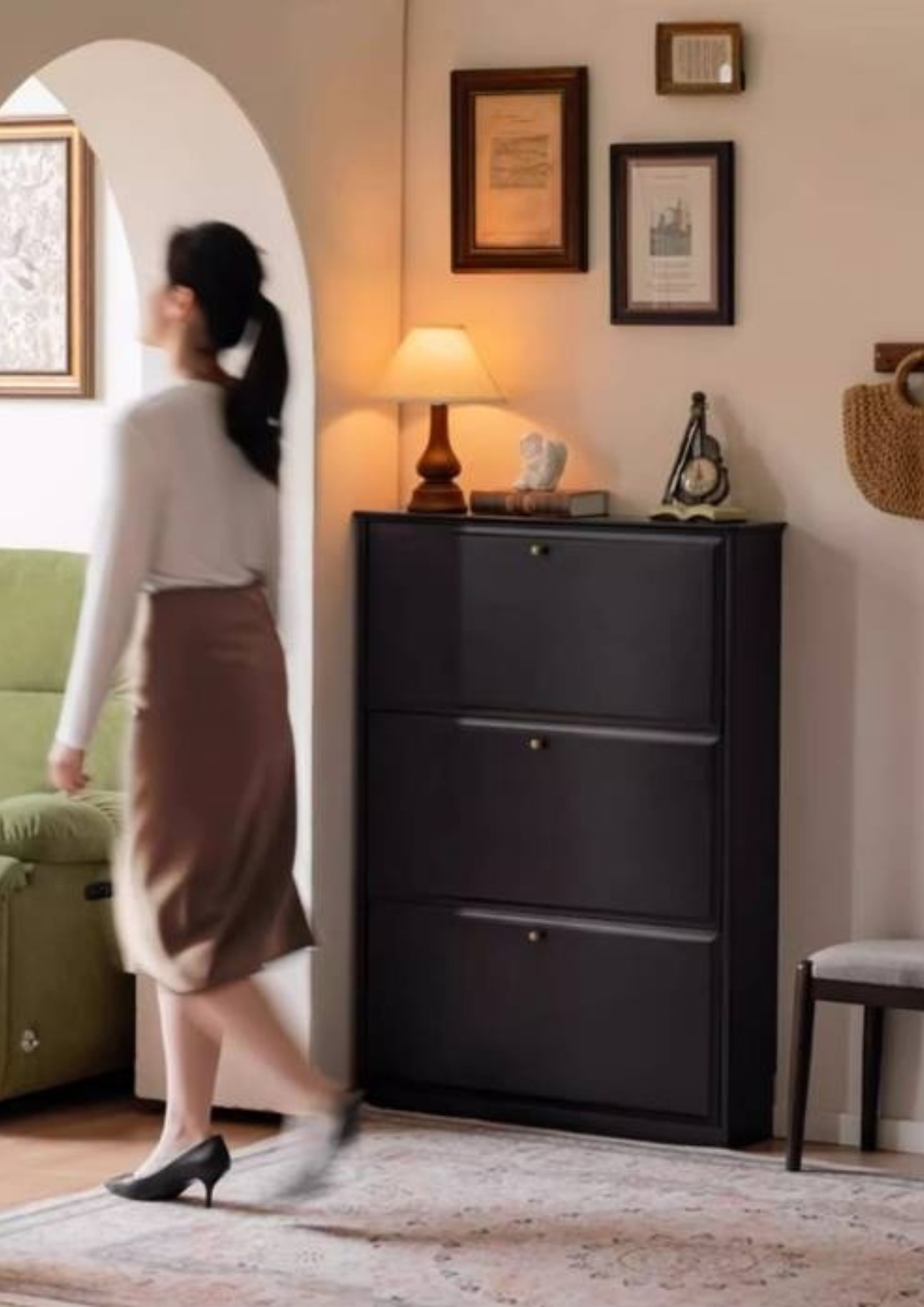 Oak Solid Wood American Retro Style Shoe Cabinet