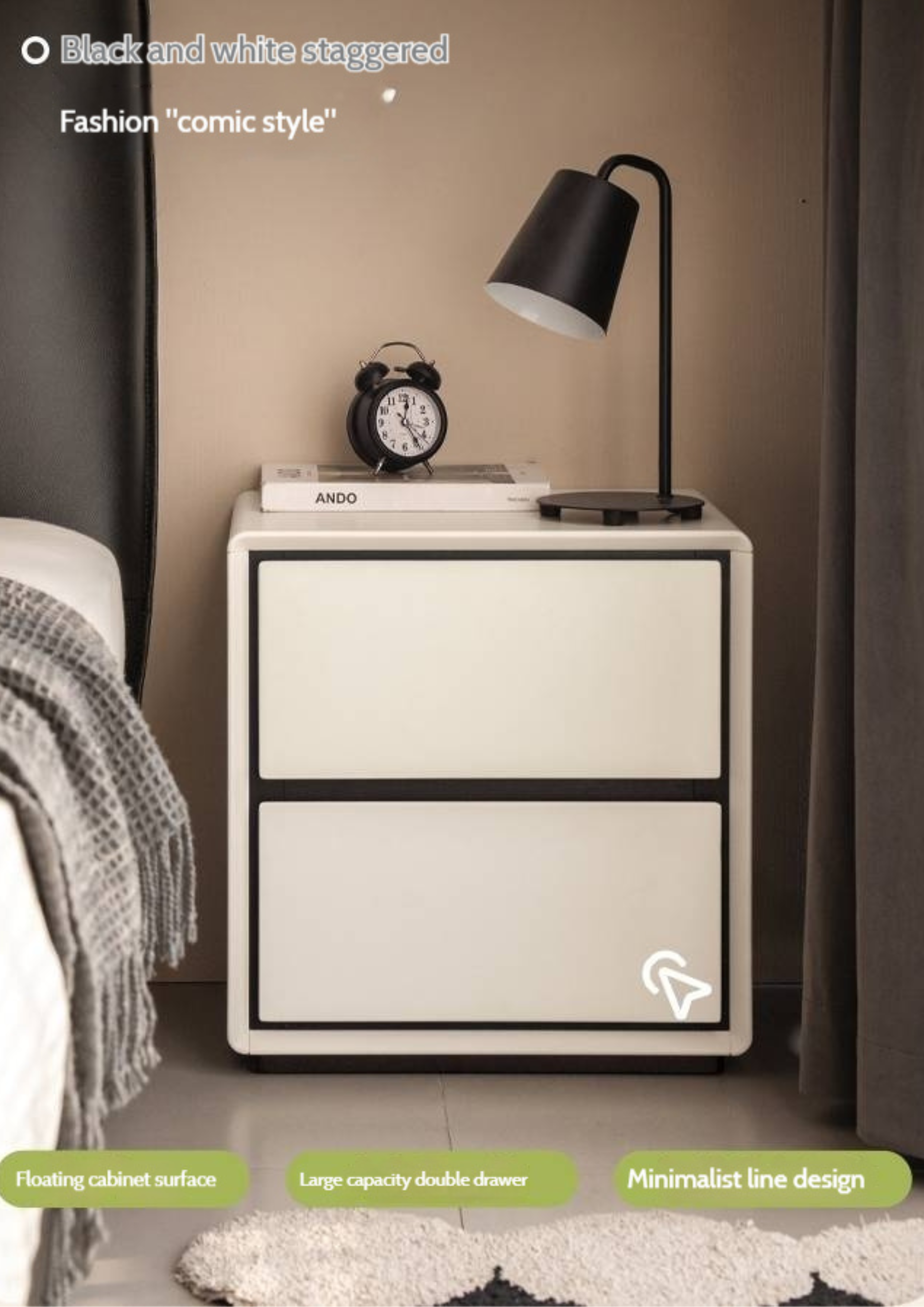 Beech Solid Wood White Cream Style Nightstand