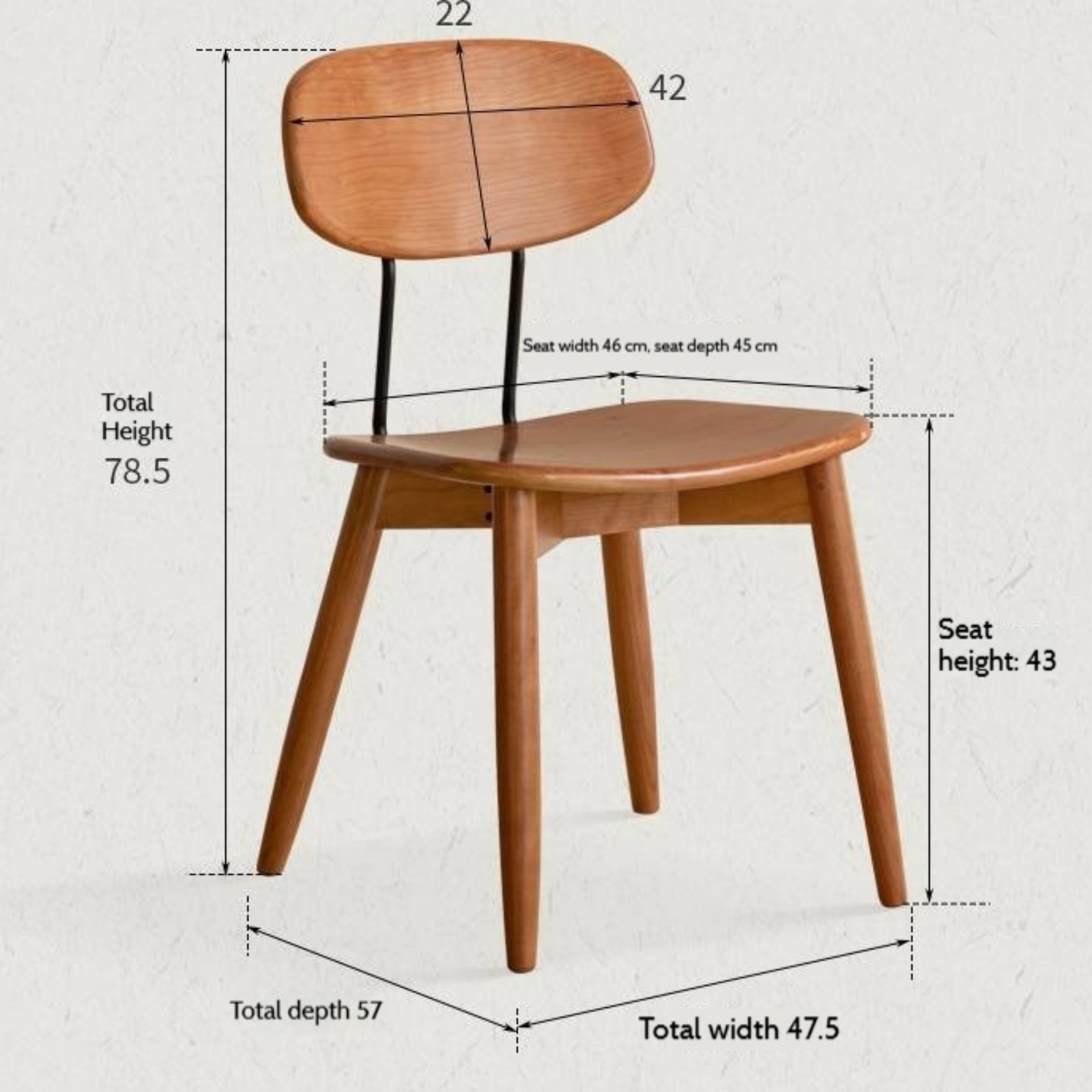 Set 4 pcs Cherry Solid Wood Bauhaus Style Retro Dining Chair