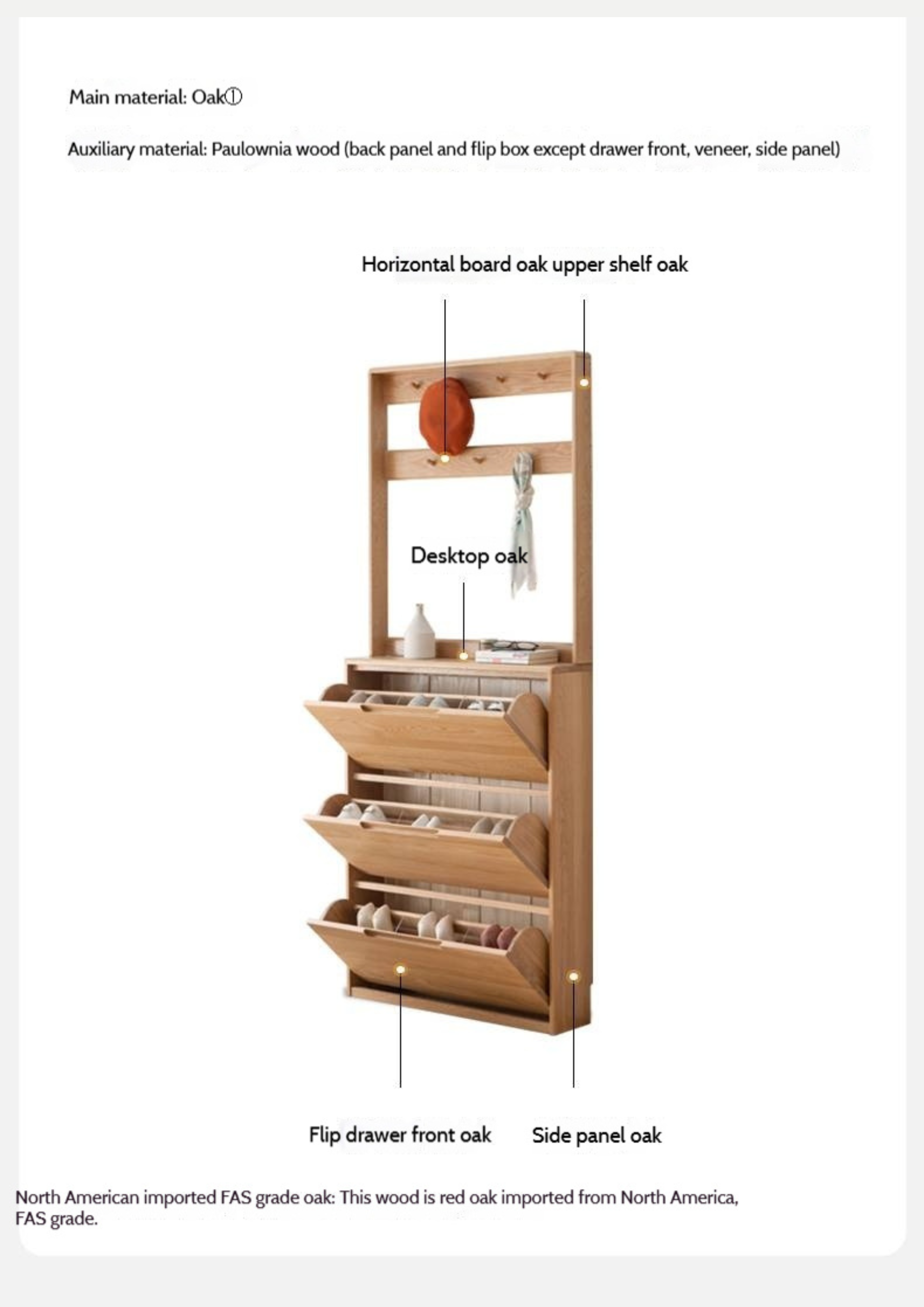 Oak, Poplar Solid Wood Ultra Thin Shoe Cabinet