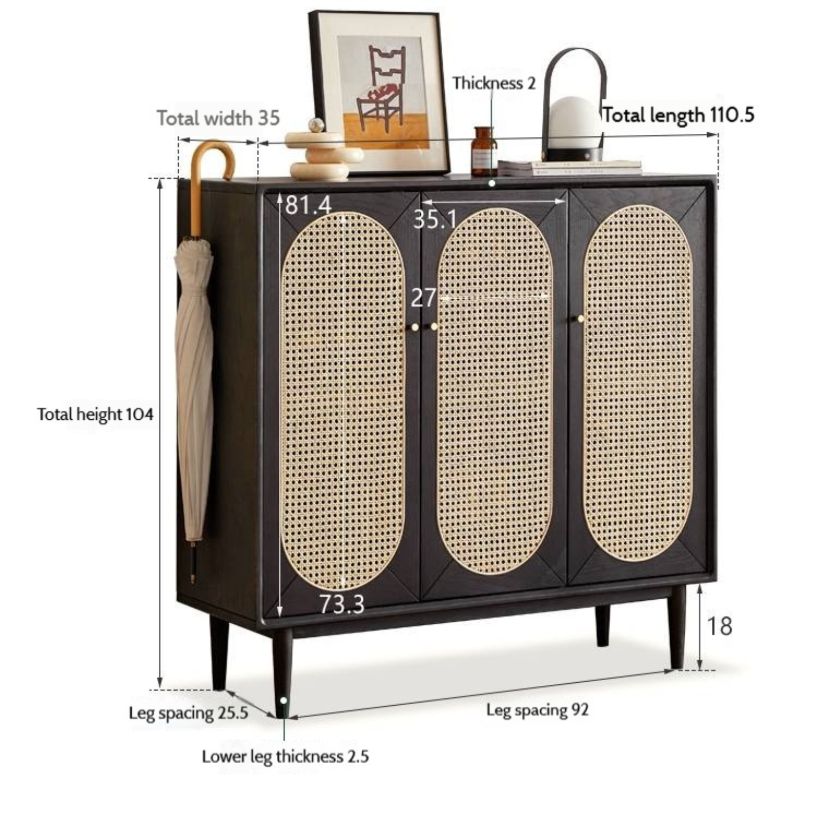 Oak Solid Wood Black Rattan Shoe Cabinet