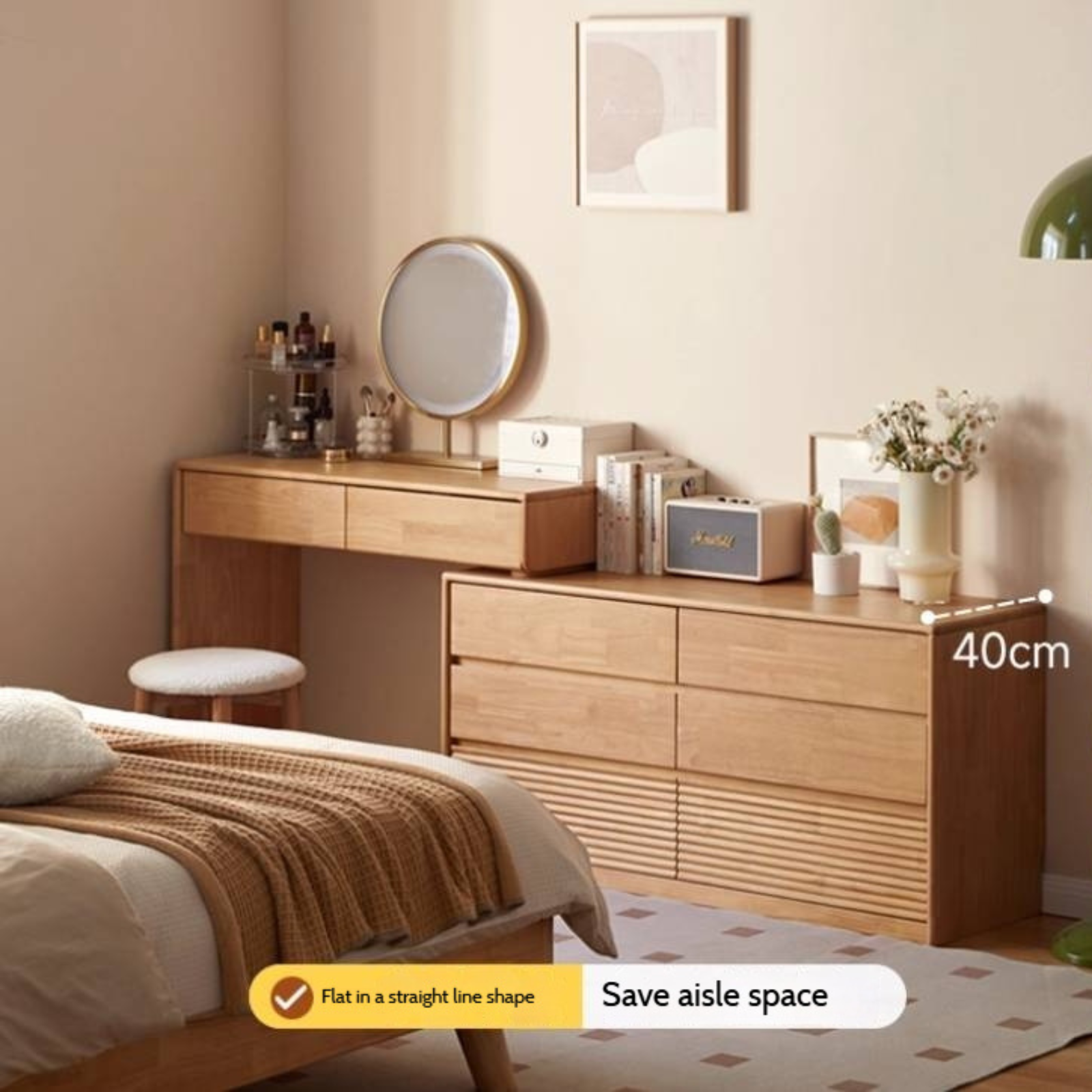 Solid Rubberwood Telescopic Makeup Desk