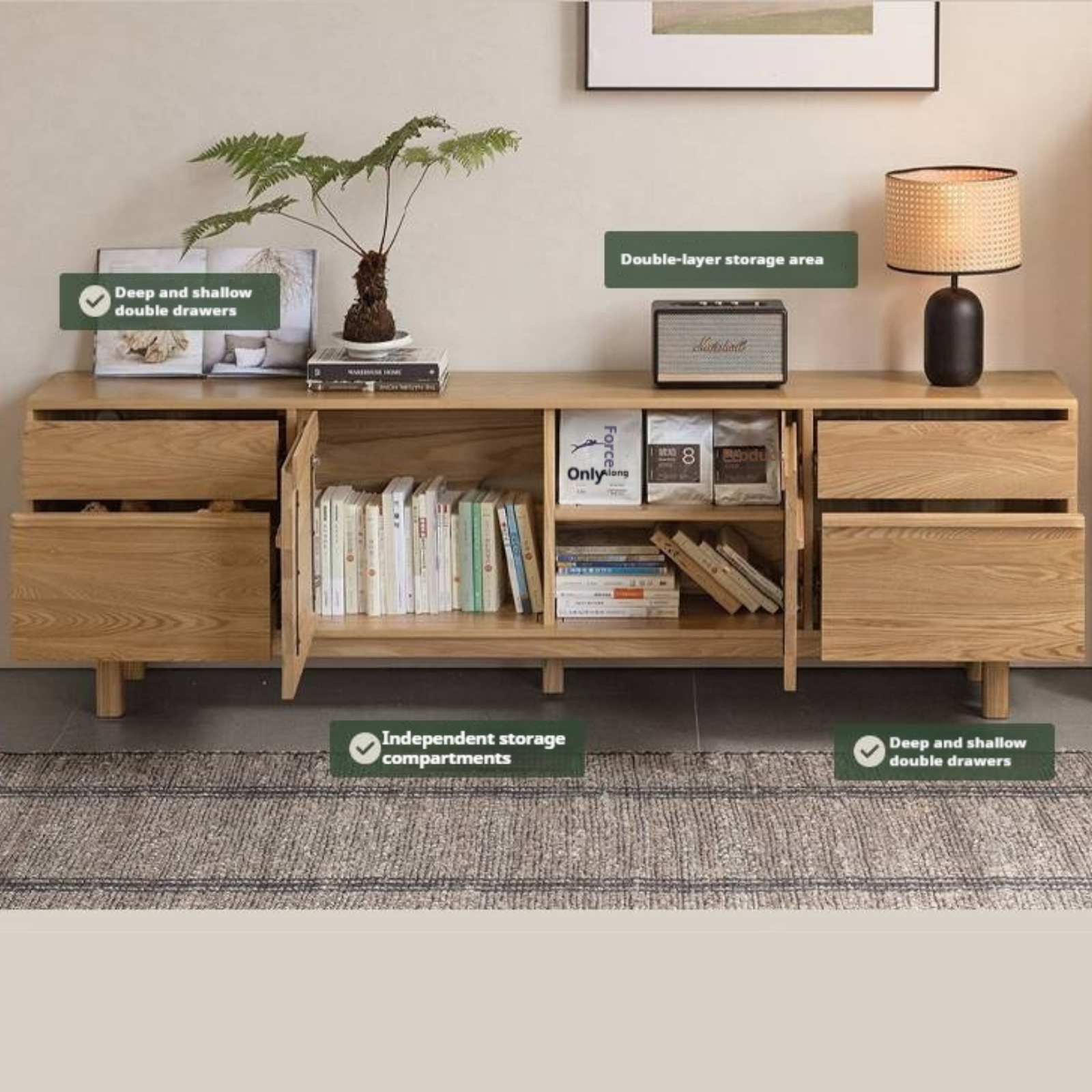 Ash Solid Wood Wabi-Sabi Style TV Cabinet