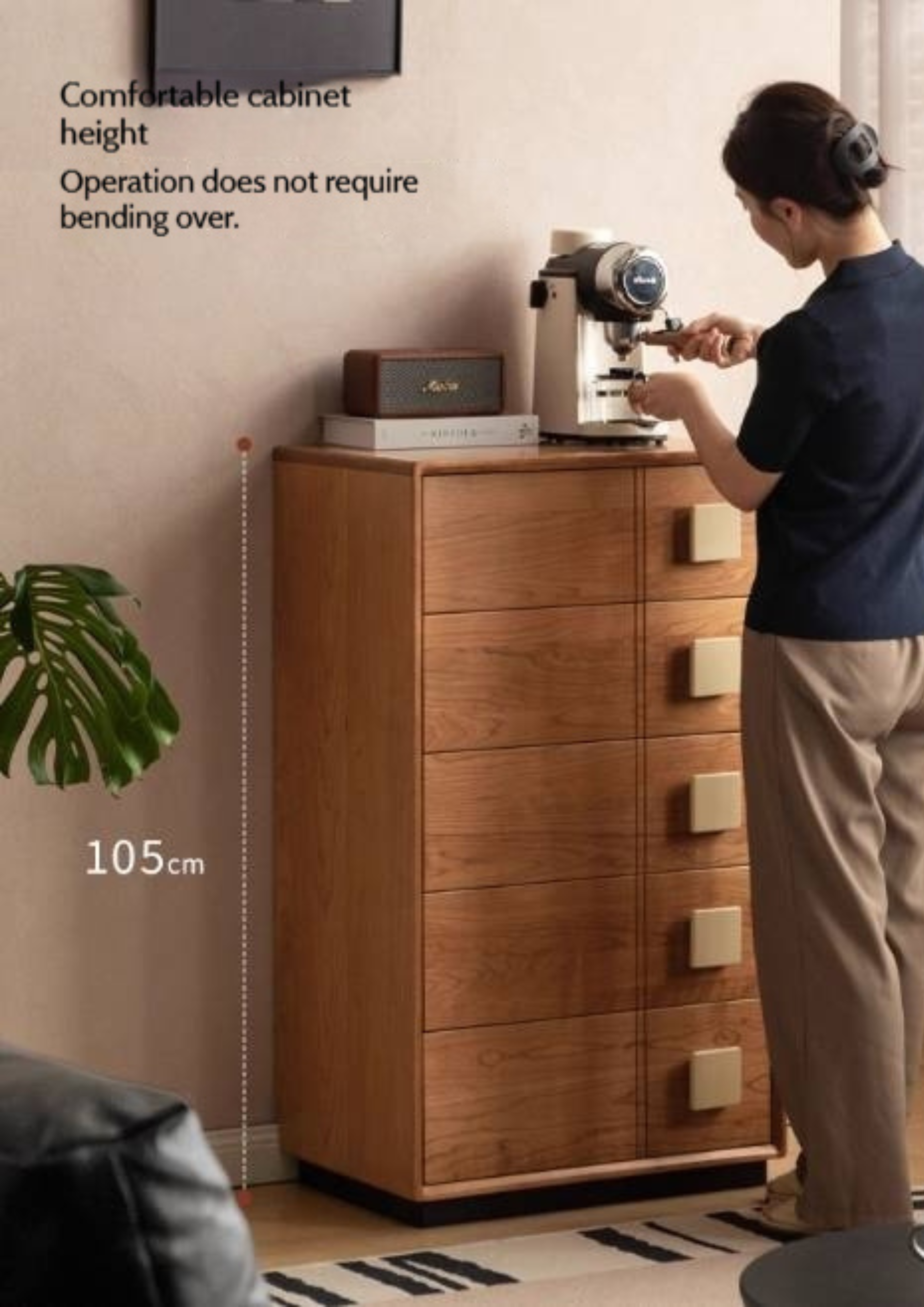 Cherry Solid Wood Retro Five-Drawer Chest