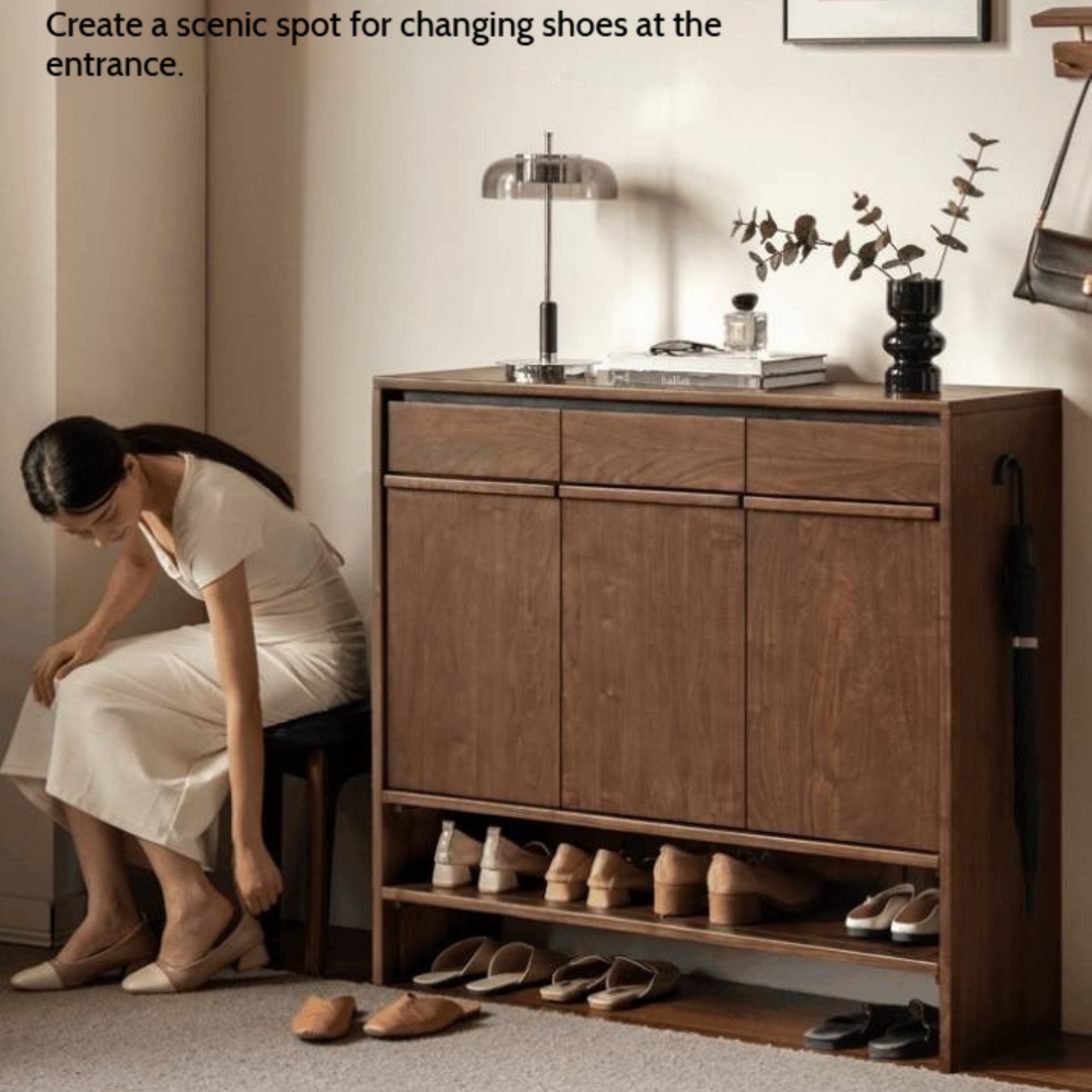 Black Walnut, Oak Solid Wood Italian Light Luxury Shoe Cabinet