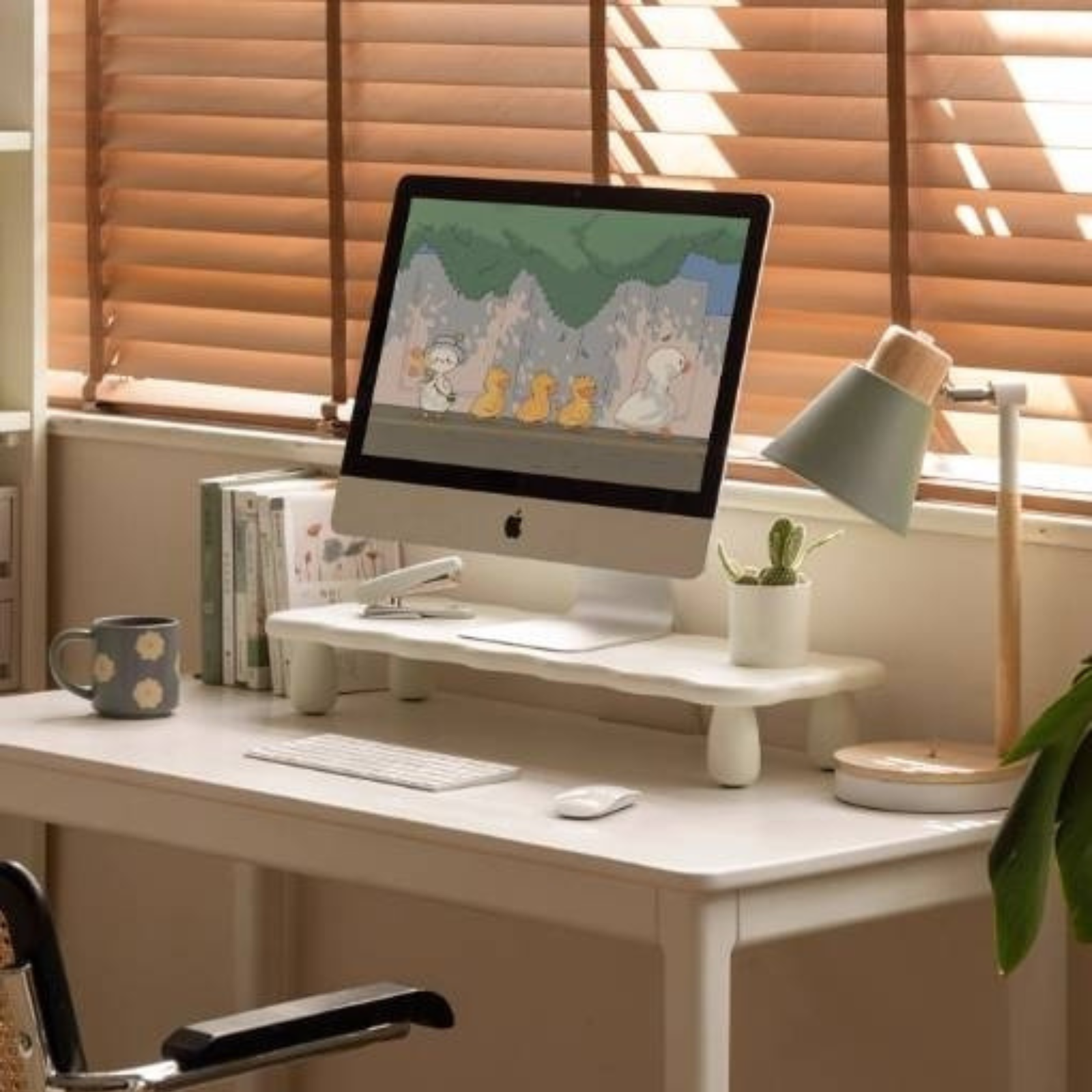 Tulipwood Solid Wood Computer Desktop, Storage Rack