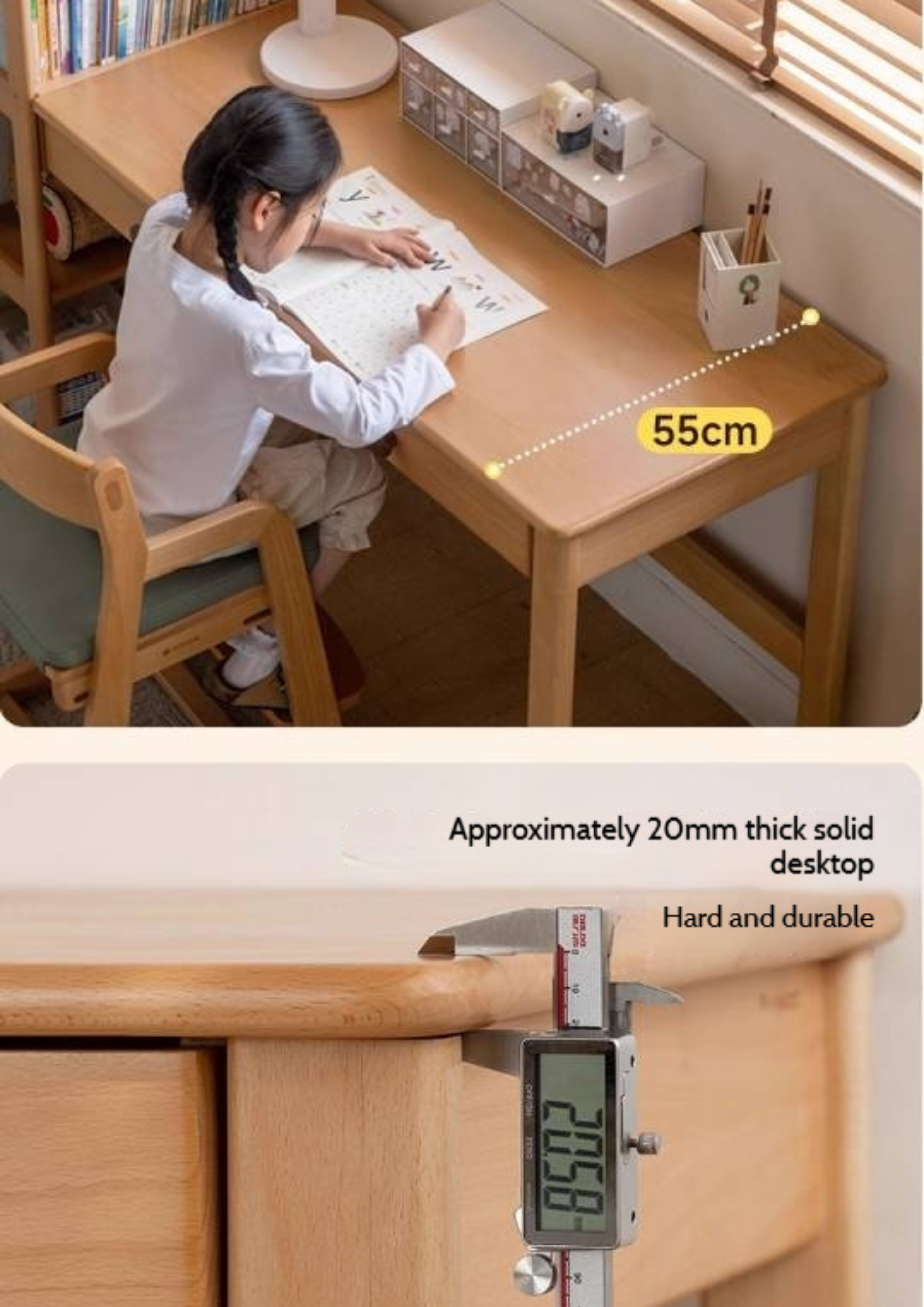 Beech Solid Wood Children's Desk and Bookshelf