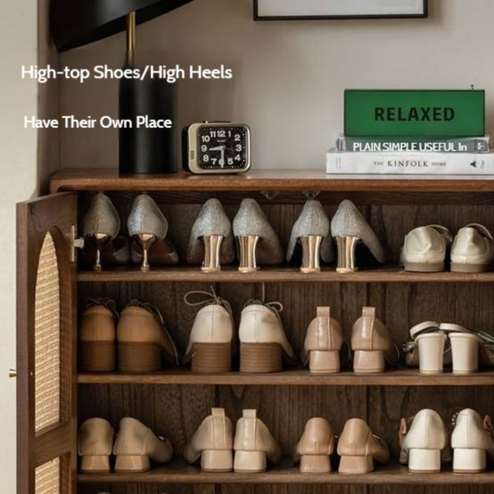 Oak Solid Wood Rattan Wall-Mounted Shoe Cabinet