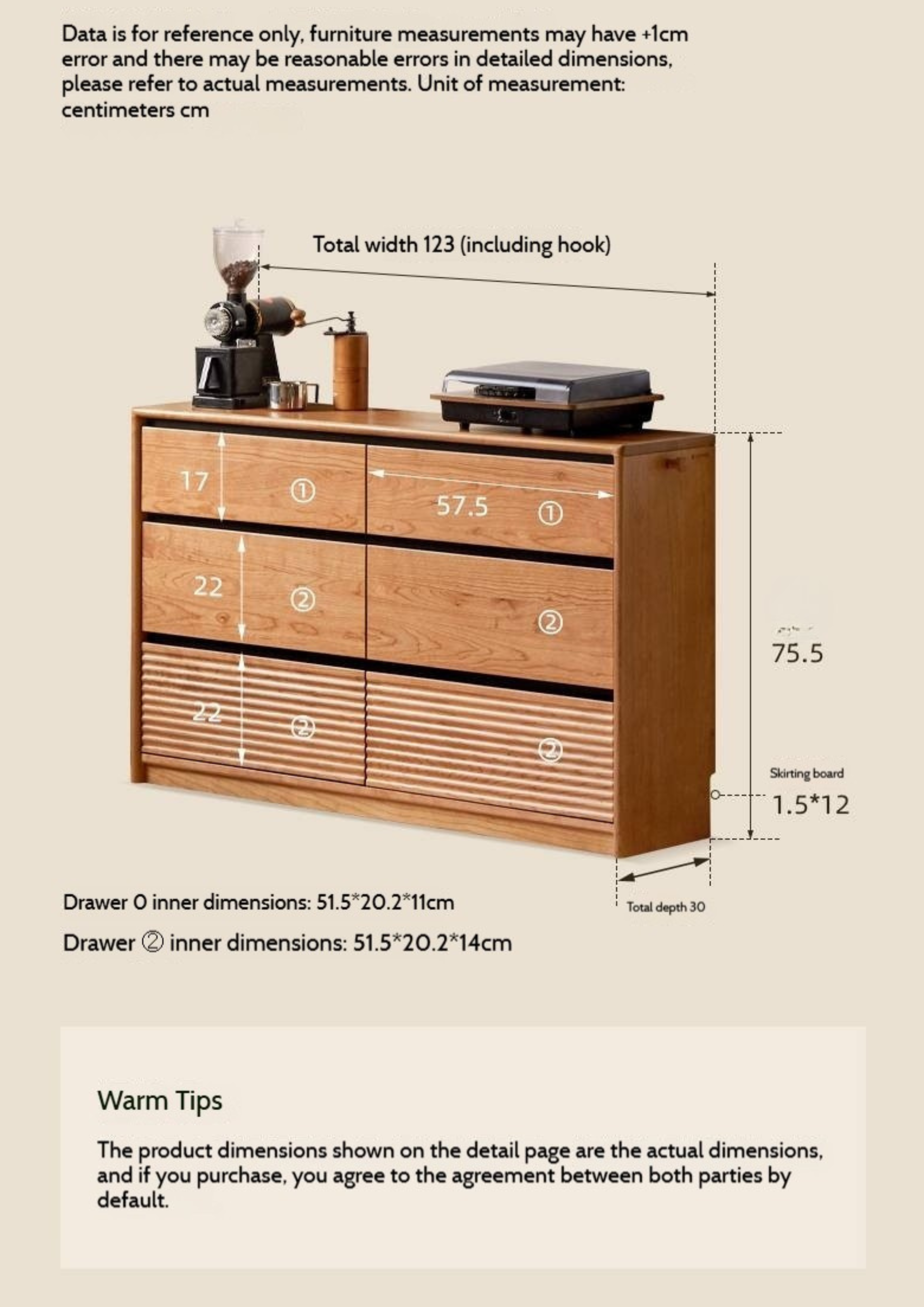 Cherry Solid Wood Retro Six-Drawer Chest