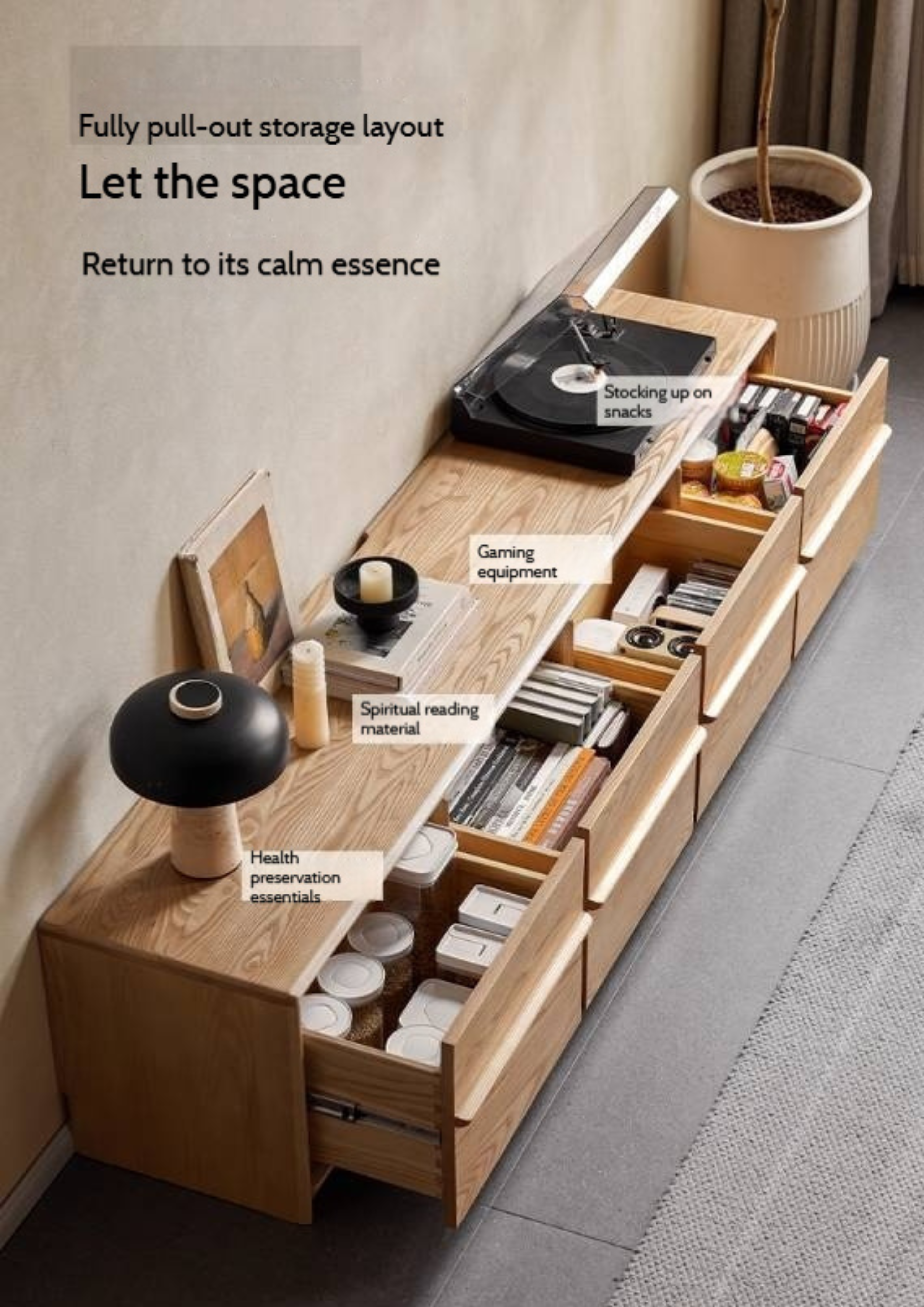 Ash Solid Wood Wabi-Sabi Style TV Cabinet