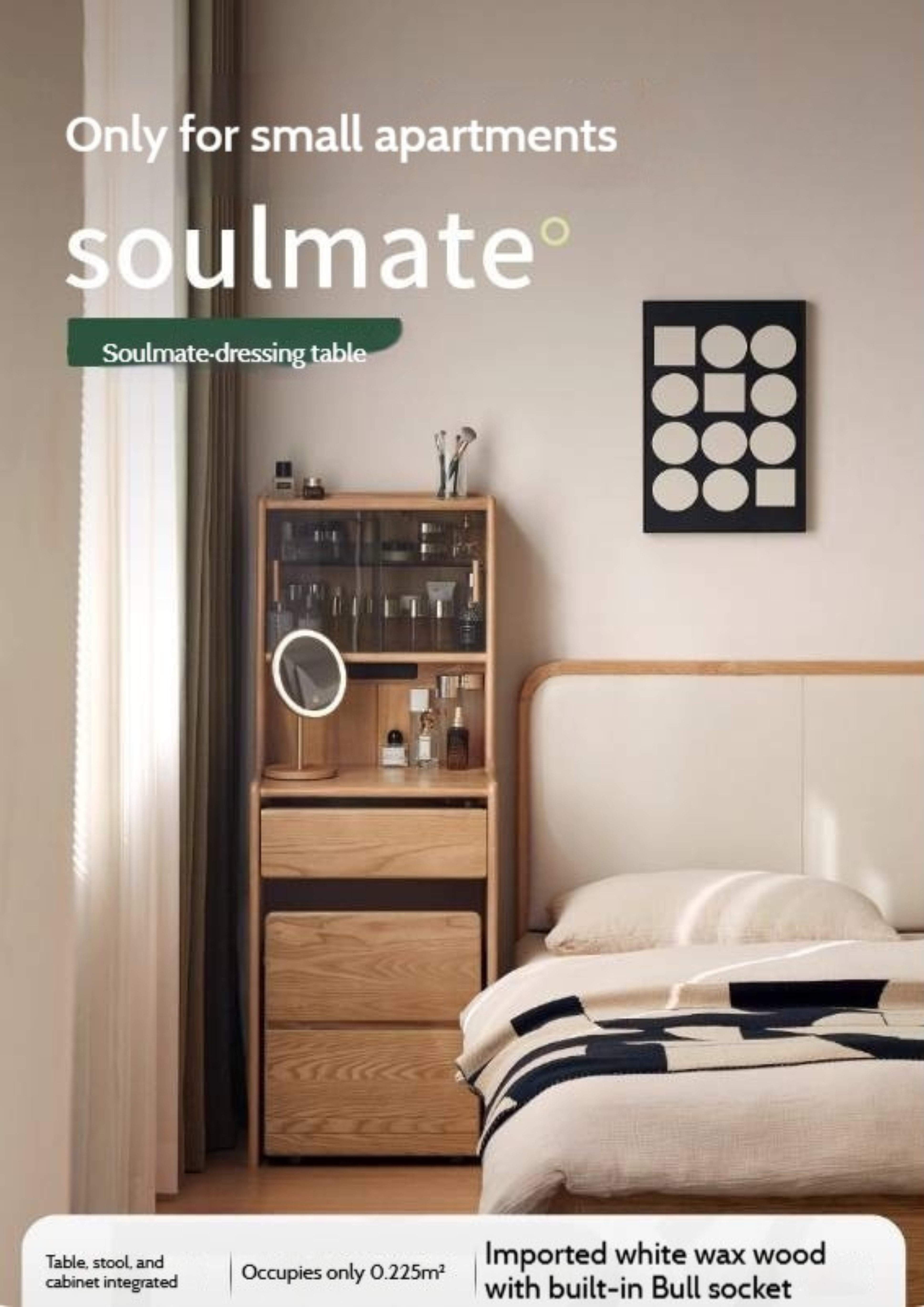 Ash Solid Wood Original Wood Style Multifunctional Dressing Table