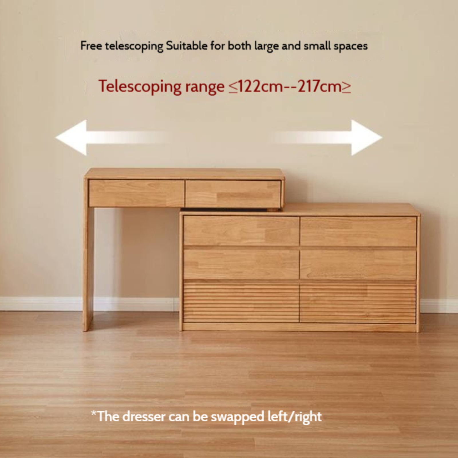 Solid Rubberwood Telescopic Makeup Desk