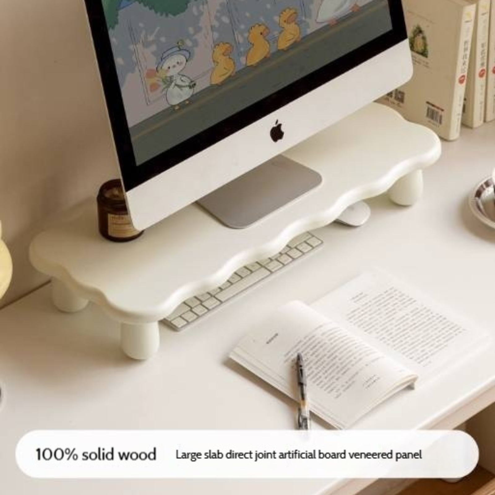 Tulipwood Solid Wood Computer Desktop, Storage Rack