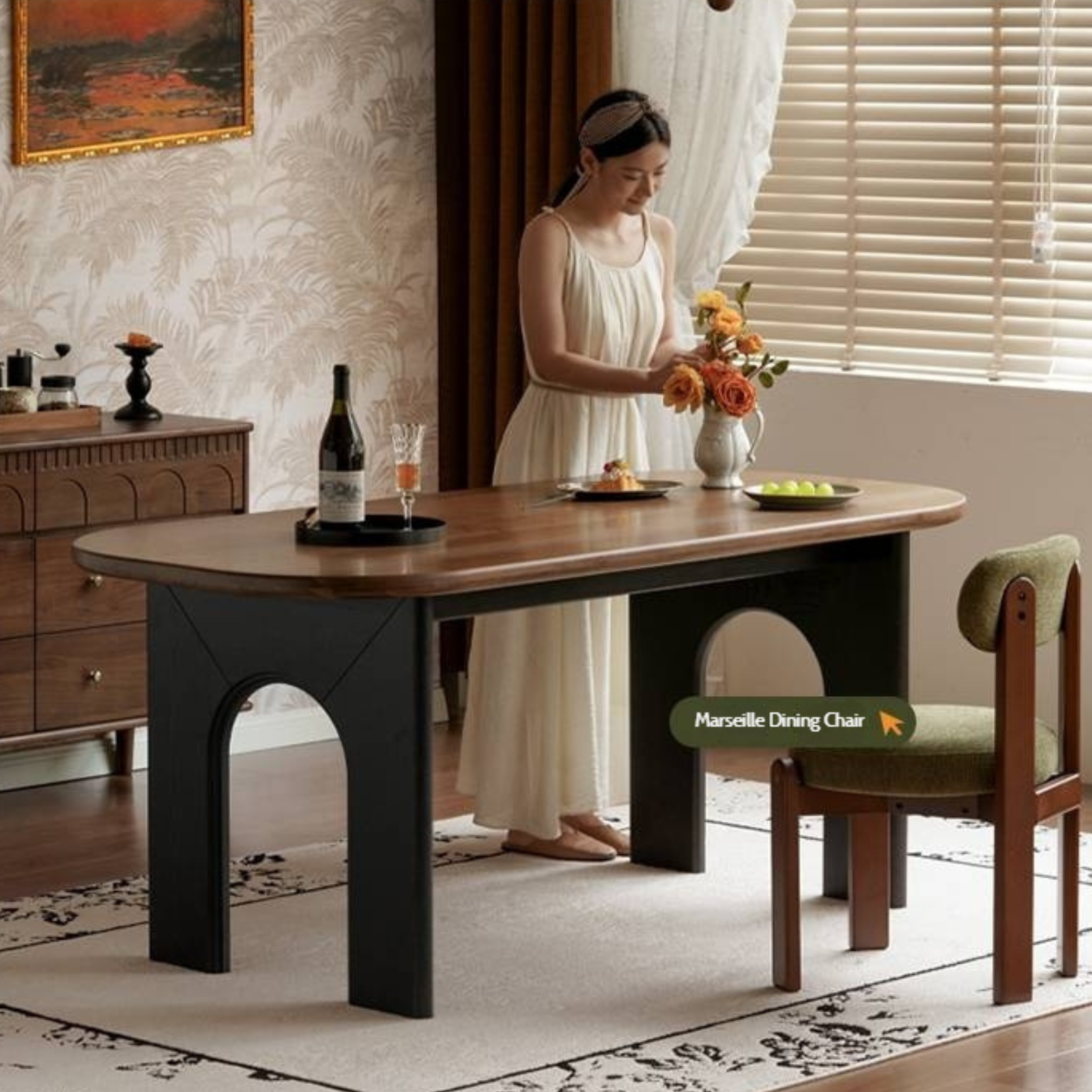 Black Walnut Solid Wood French Retro Style Dining Table