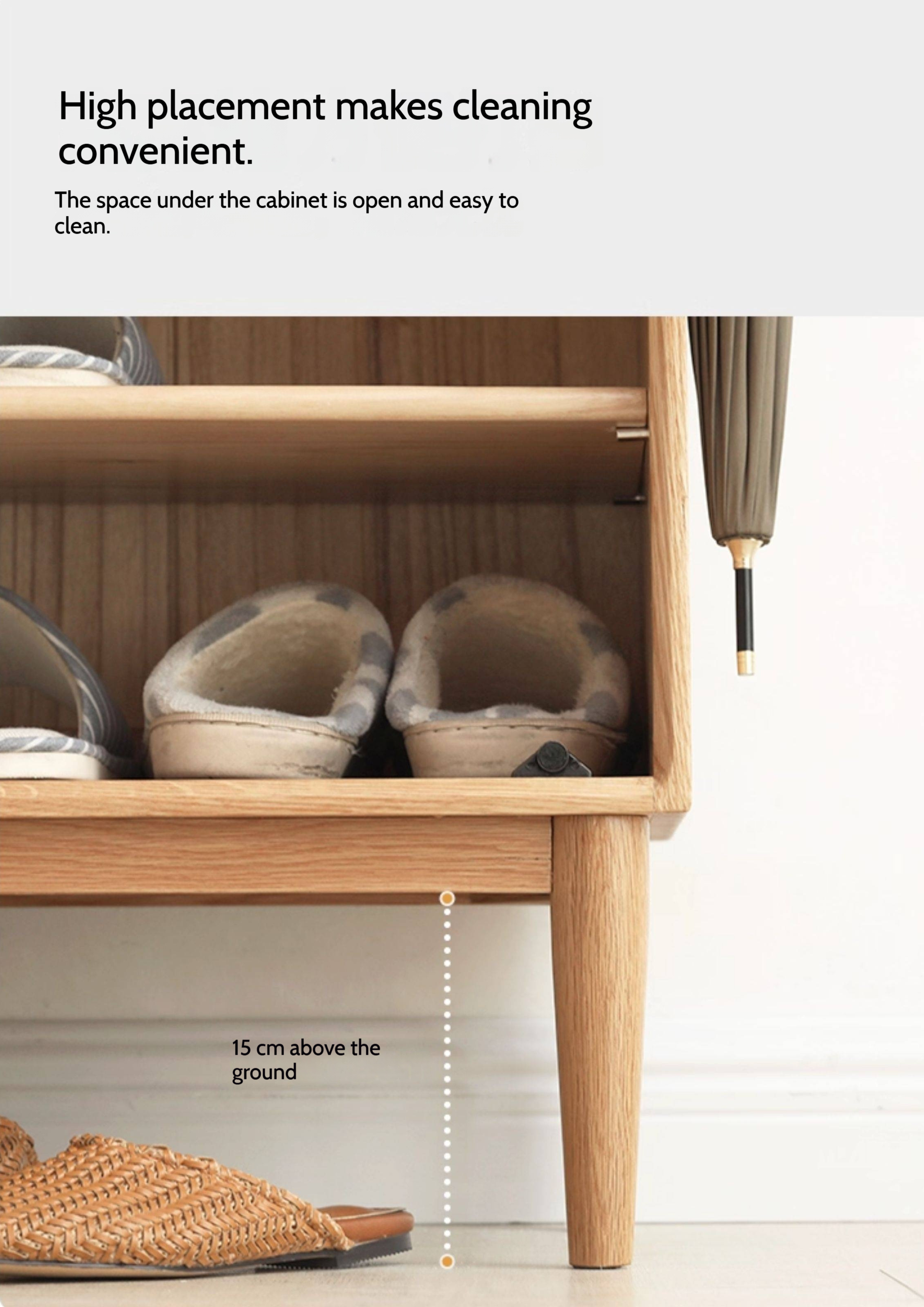 Oak Solid Wood Shoe Cabinet Storage Rattan