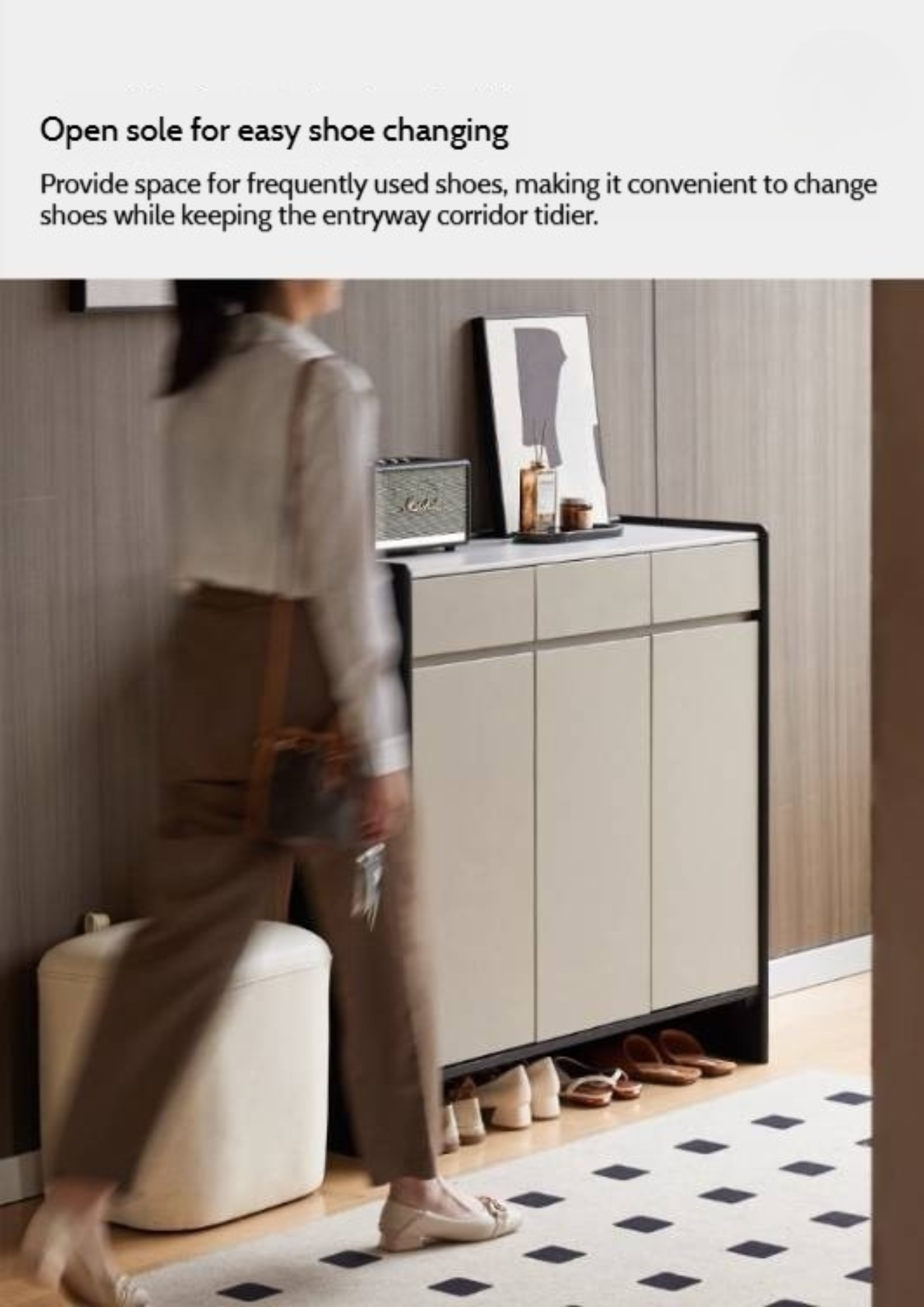 Oak, Rubberwood Solid Wood Porch Cabinet, Shoe Cabinet Slate Top