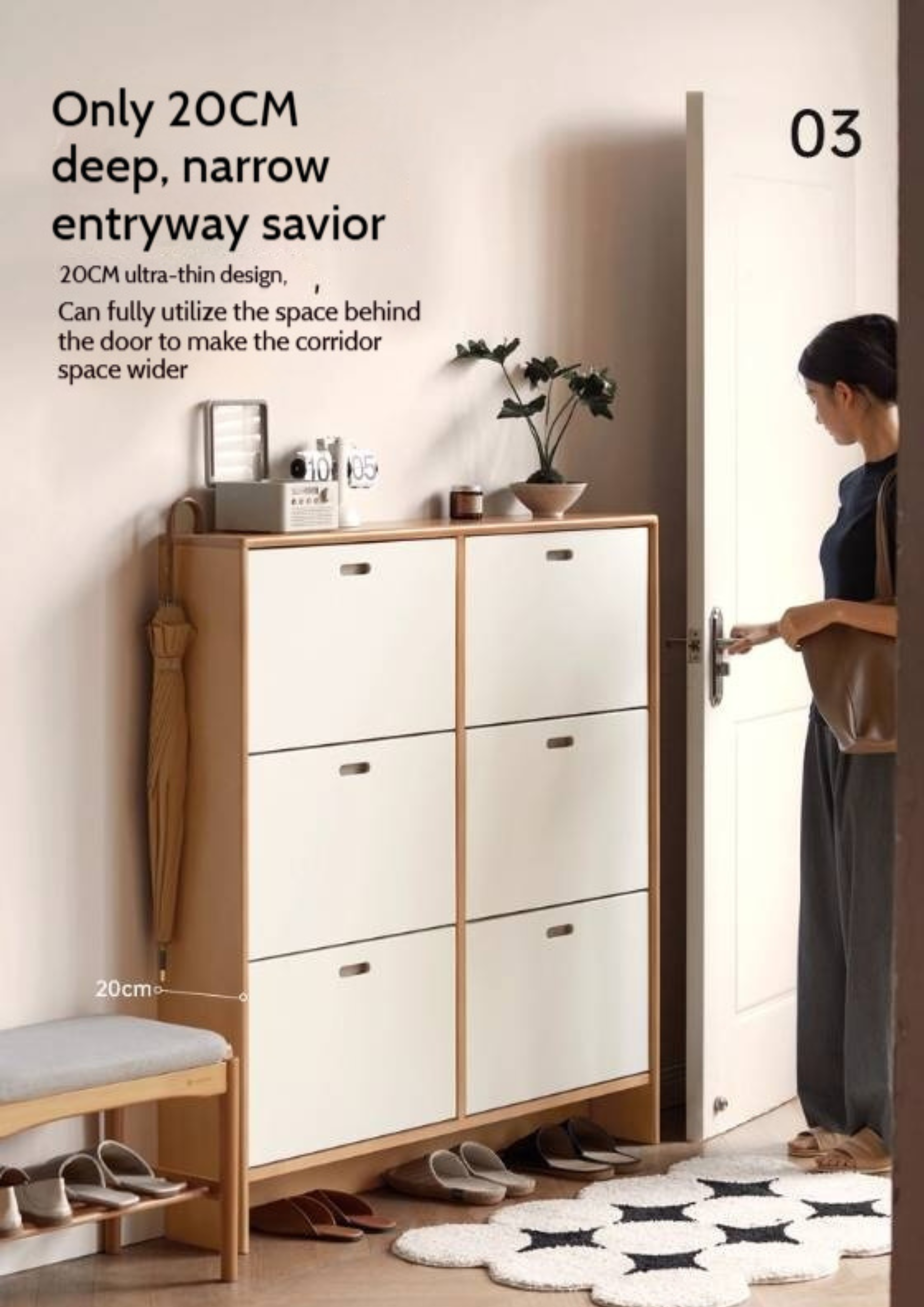 Birch Solid Wood Ultra-Thin Shoe Cabinet