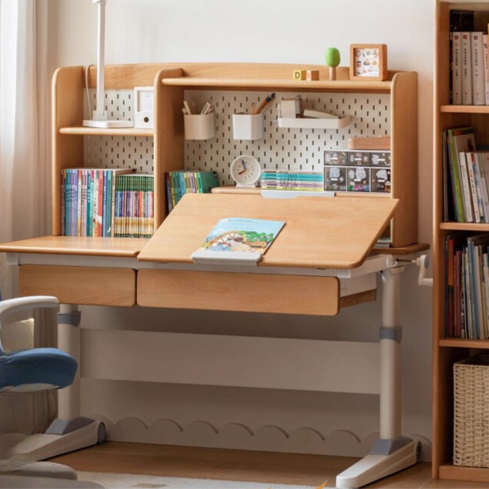 Beech Solid Wood Kids Raised and Lowered Study Table