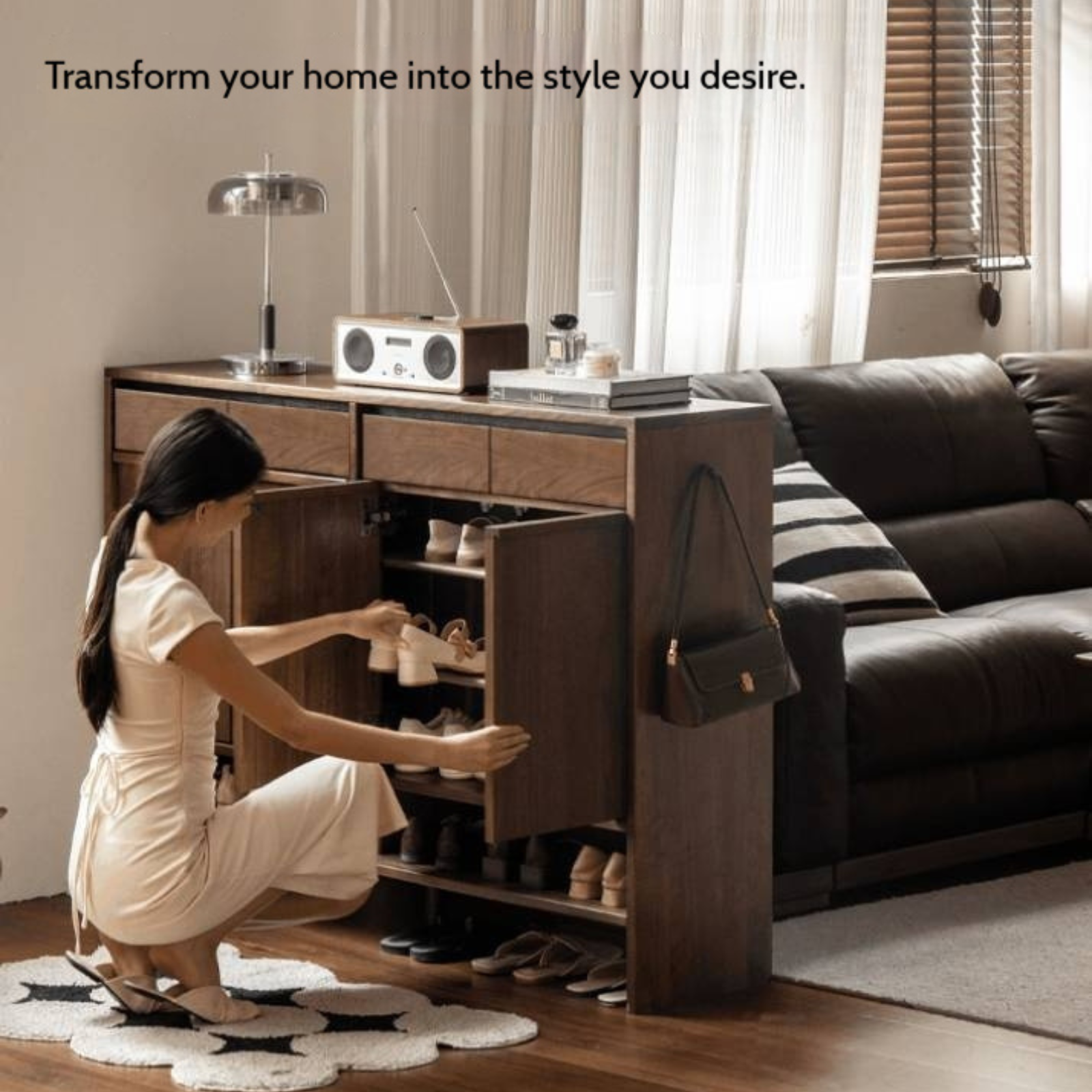 Black Walnut, Oak Solid Wood Italian Light Luxury Shoe Cabinet