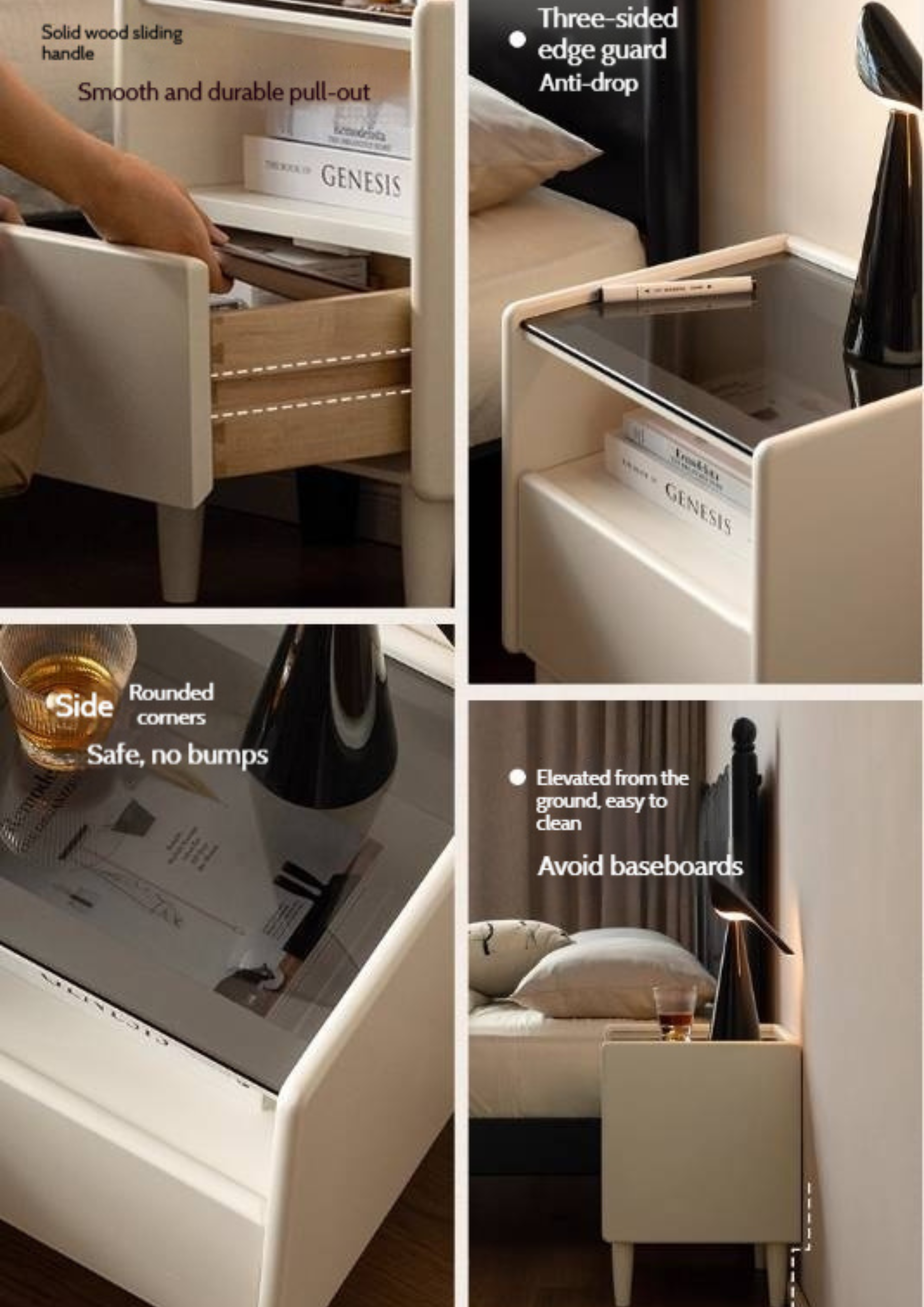 Solid Rubberwood Modern Nightstand