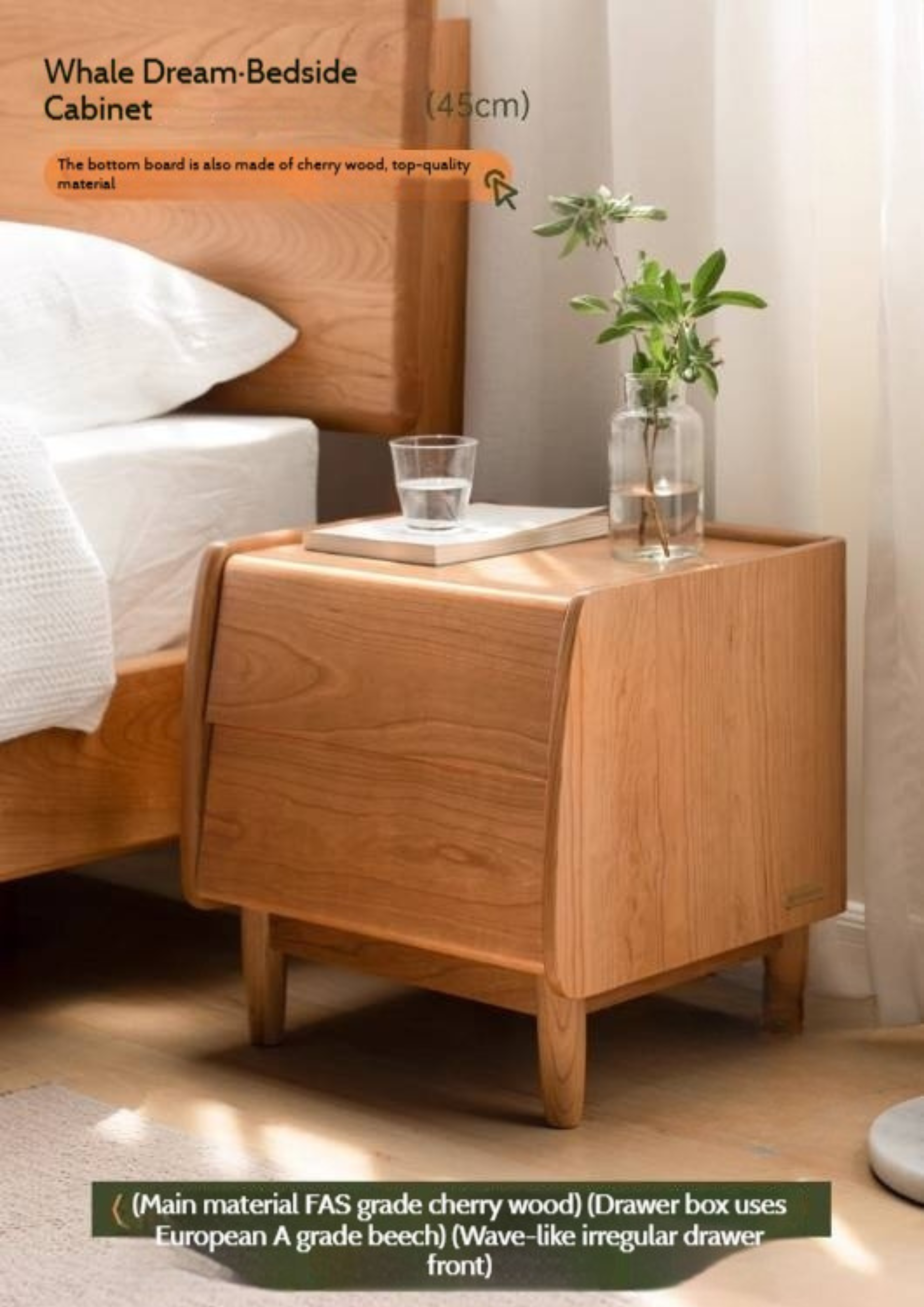 Cherry Solid Wood Retro Nightstand