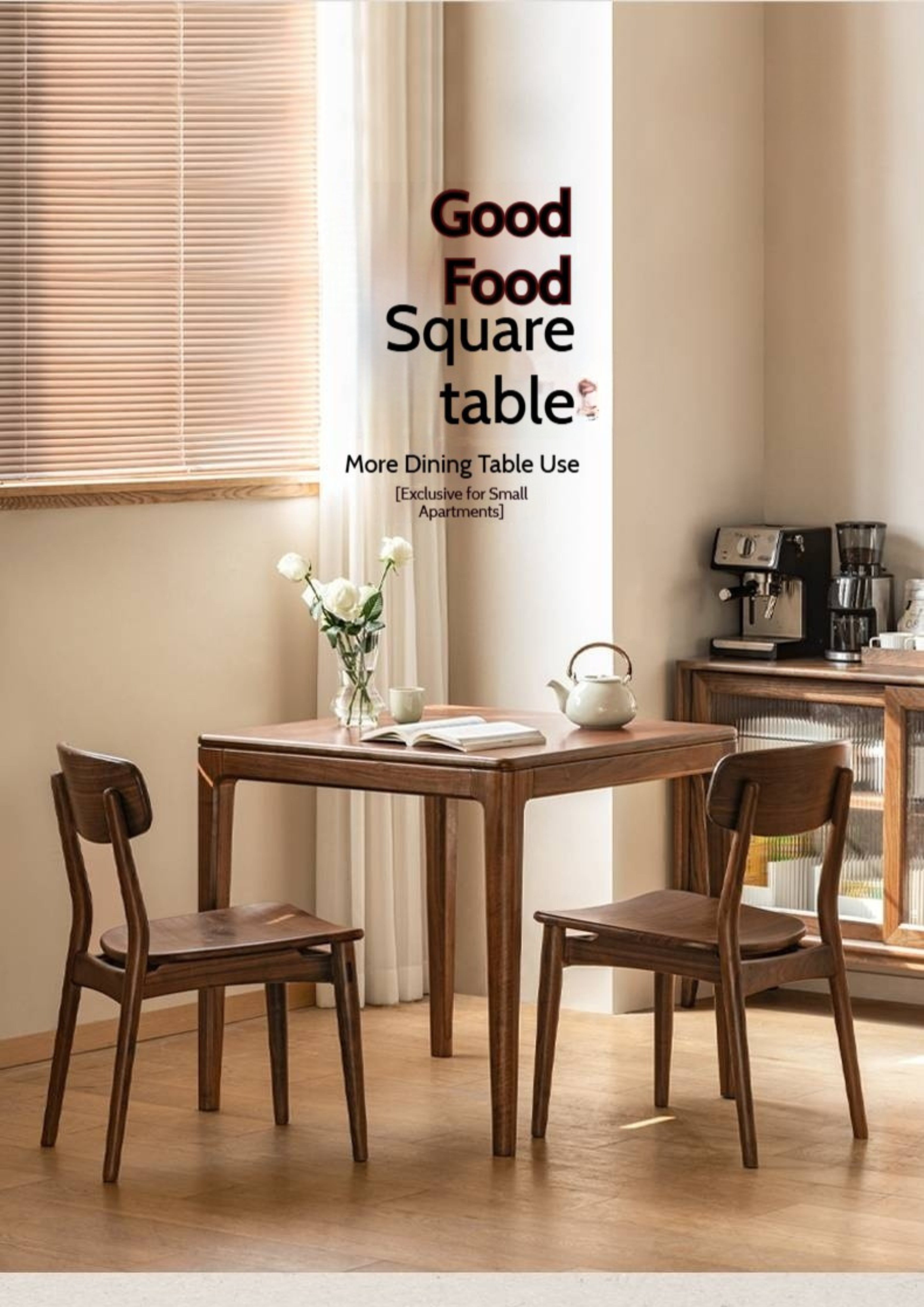 Black Walnut, Oak Solid Wood Modern Rock Board Dining Table