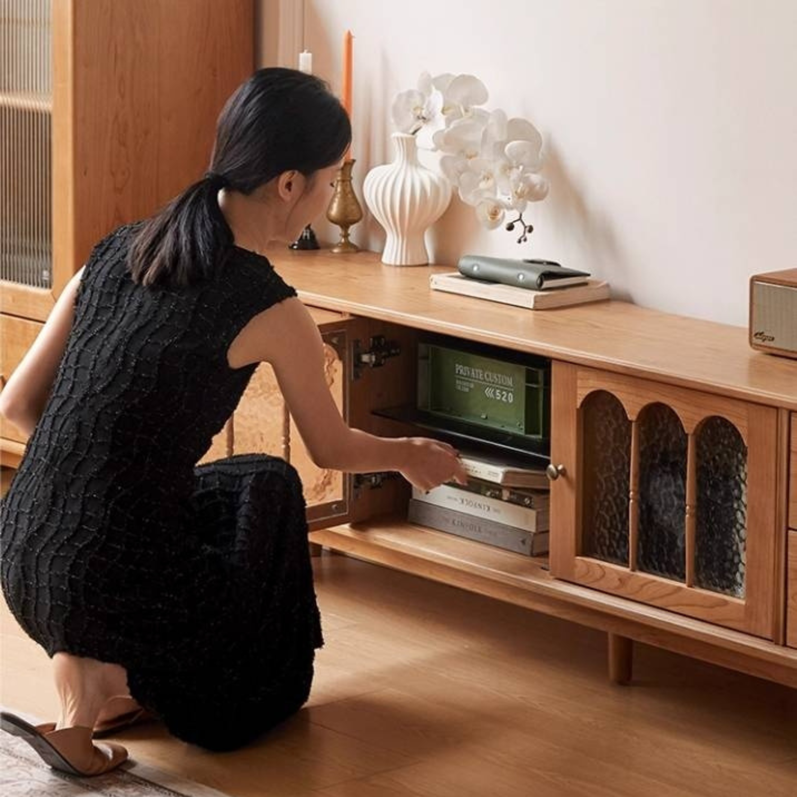 Cherry Solid Wood Style French Retro TV Stand