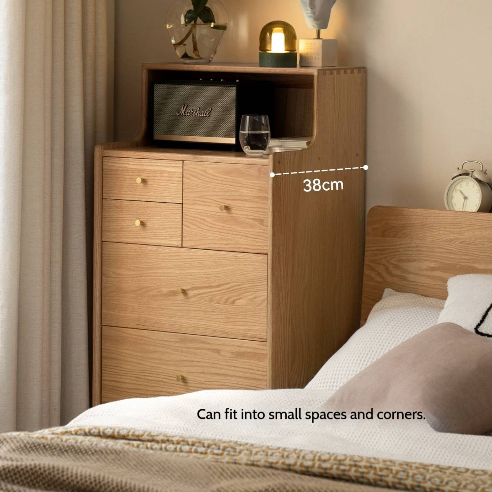 Oak Solid Wood Side Cabinet, Six-Drawer Chest.