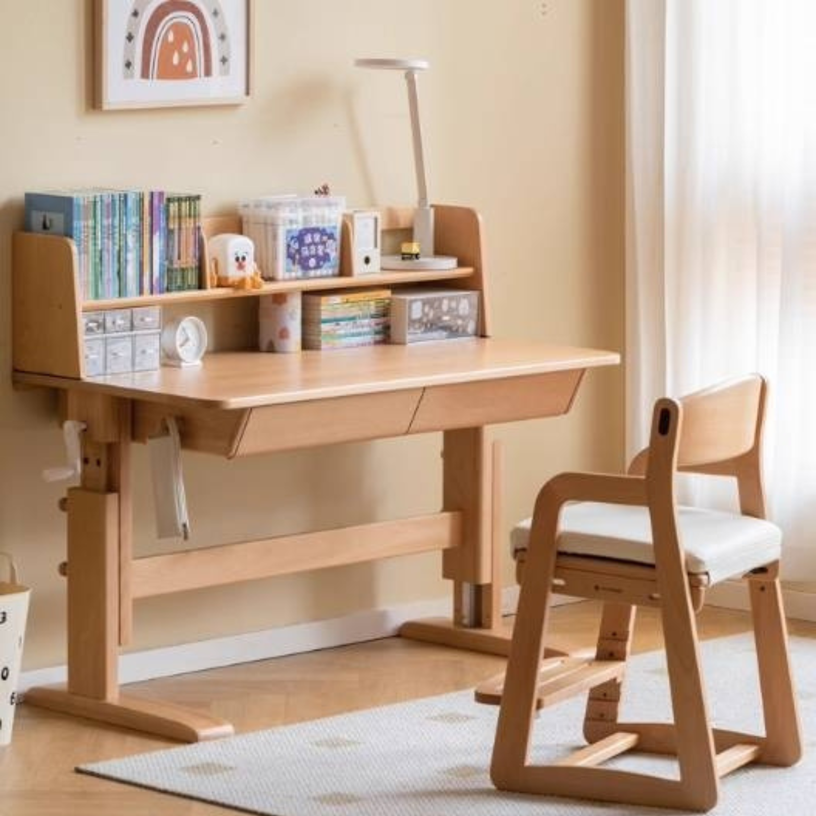 Beech Solid Wood Children's Hand-cranked Height Desk