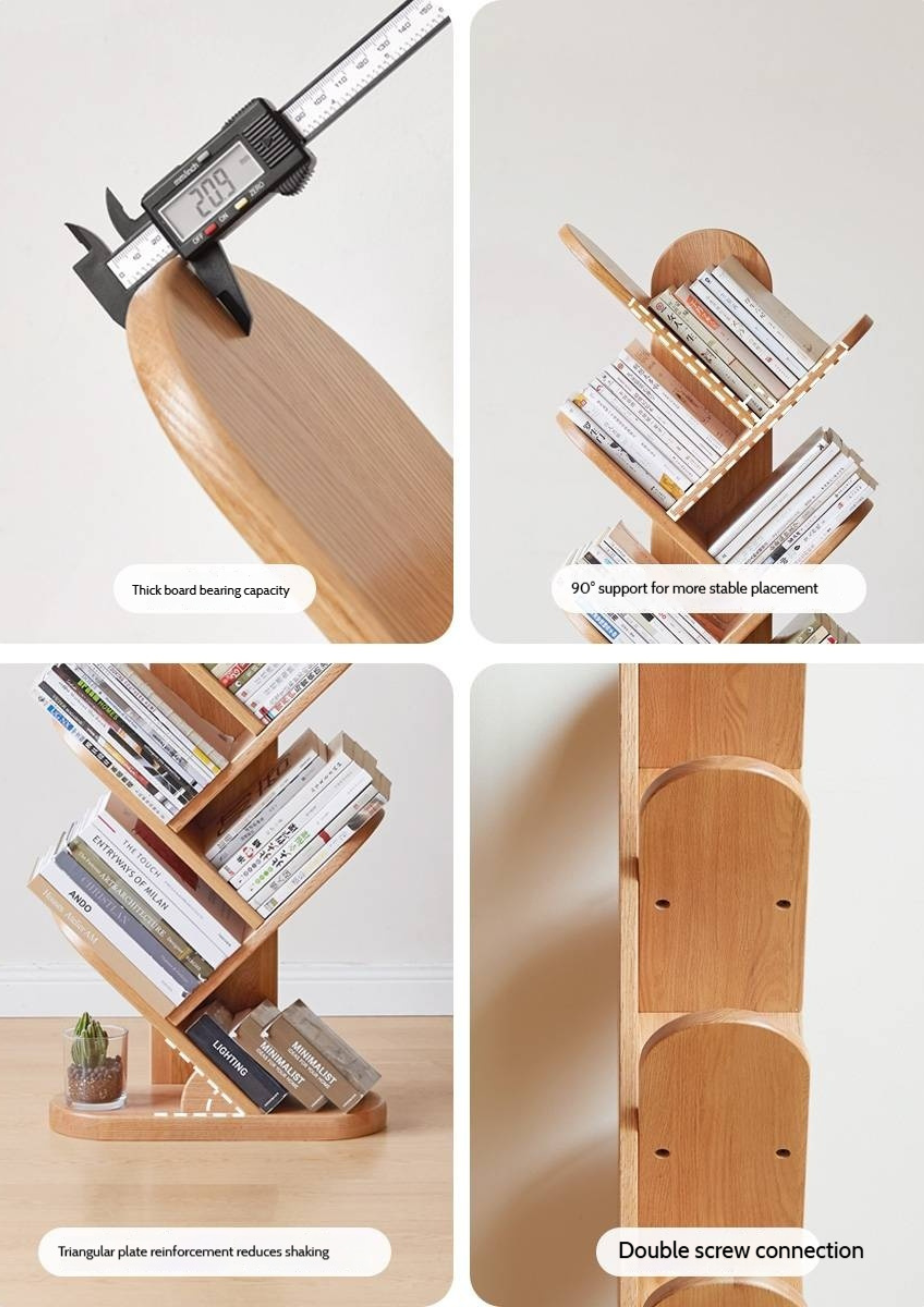 Oak, Cherry, Solid Rubberwood Multi-Layer Creative Corner Bookshelf