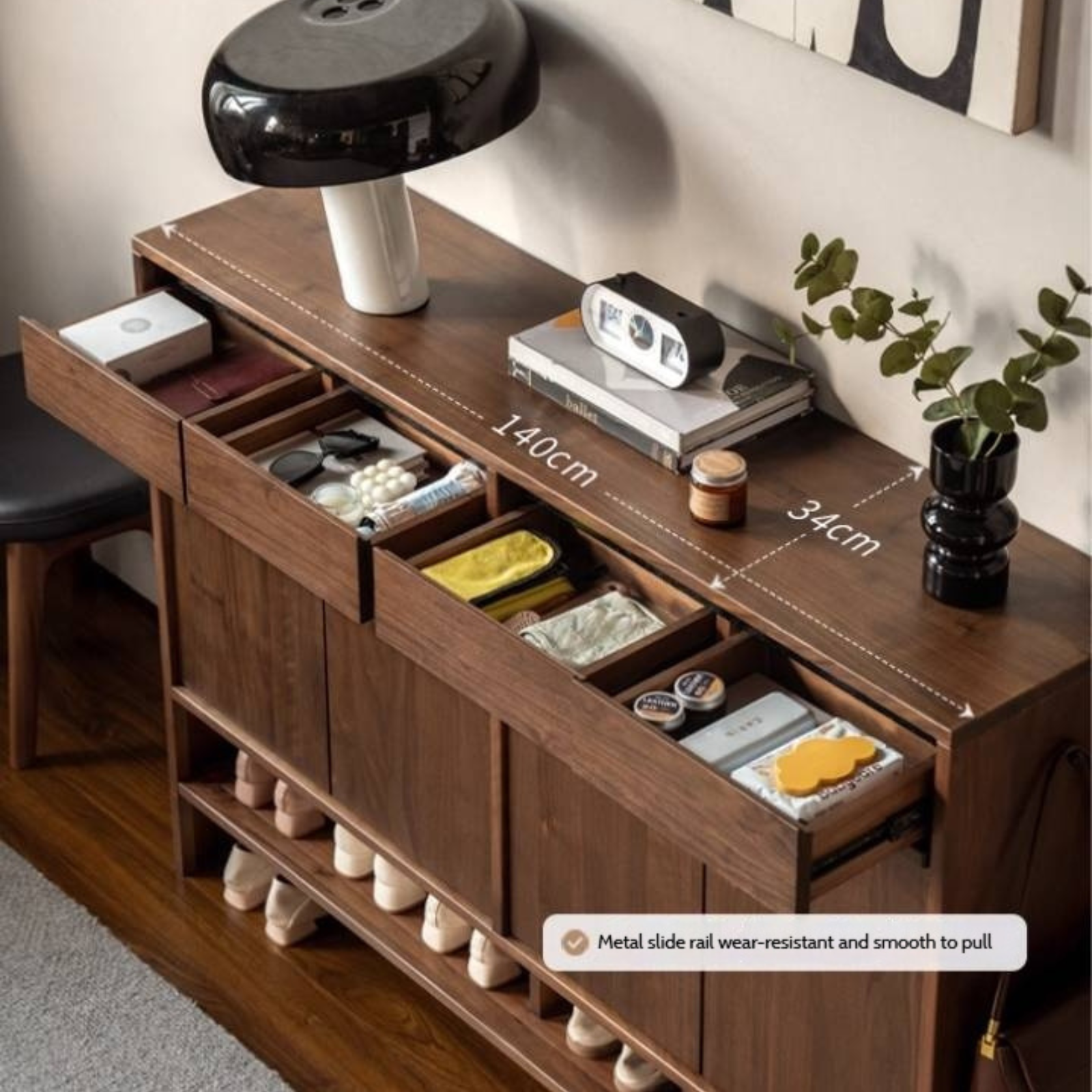 Black Walnut, Oak Solid Wood Italian Light Luxury Shoe Cabinet