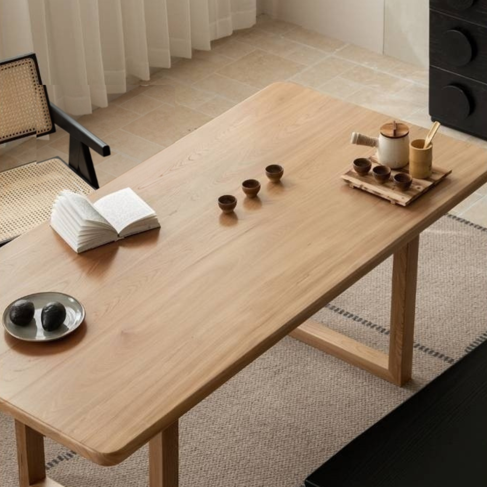 Ash, Oak, Elm Solid Wood Wabi Sabi Style Dining Table