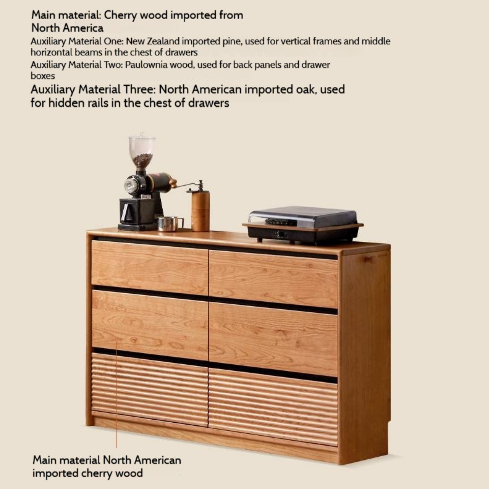 Cherry Solid Wood Retro Six-Drawer Chest