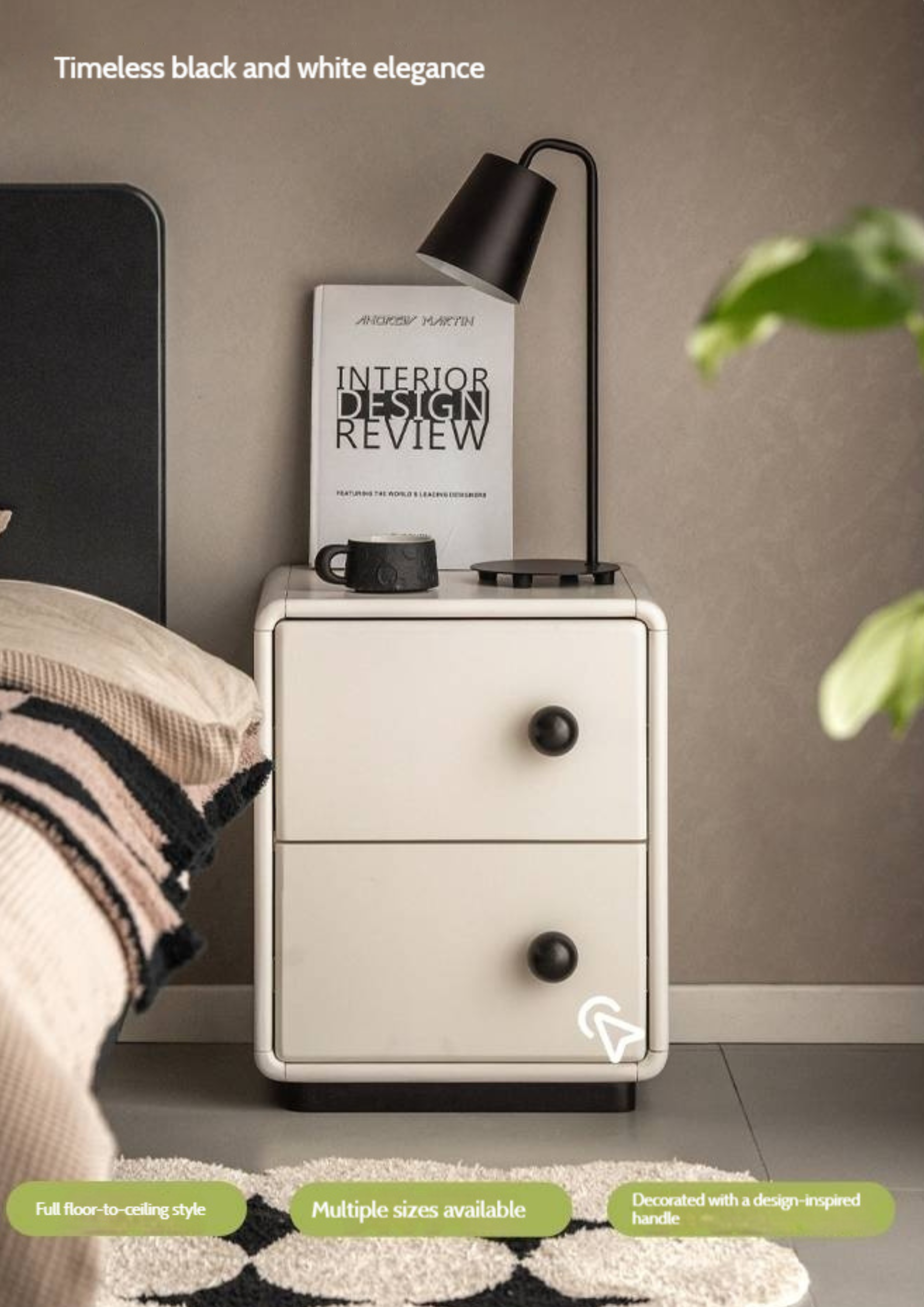 Beech Solid Wood White Cream Style Nightstand