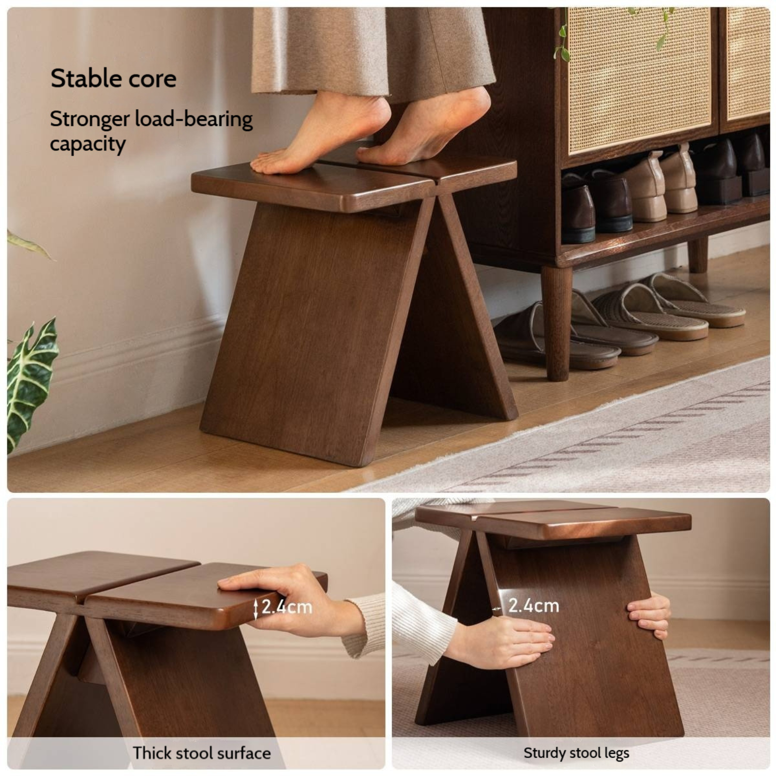 Solid Rubberwood Modern Minimalist Square Shoe Changing Stool