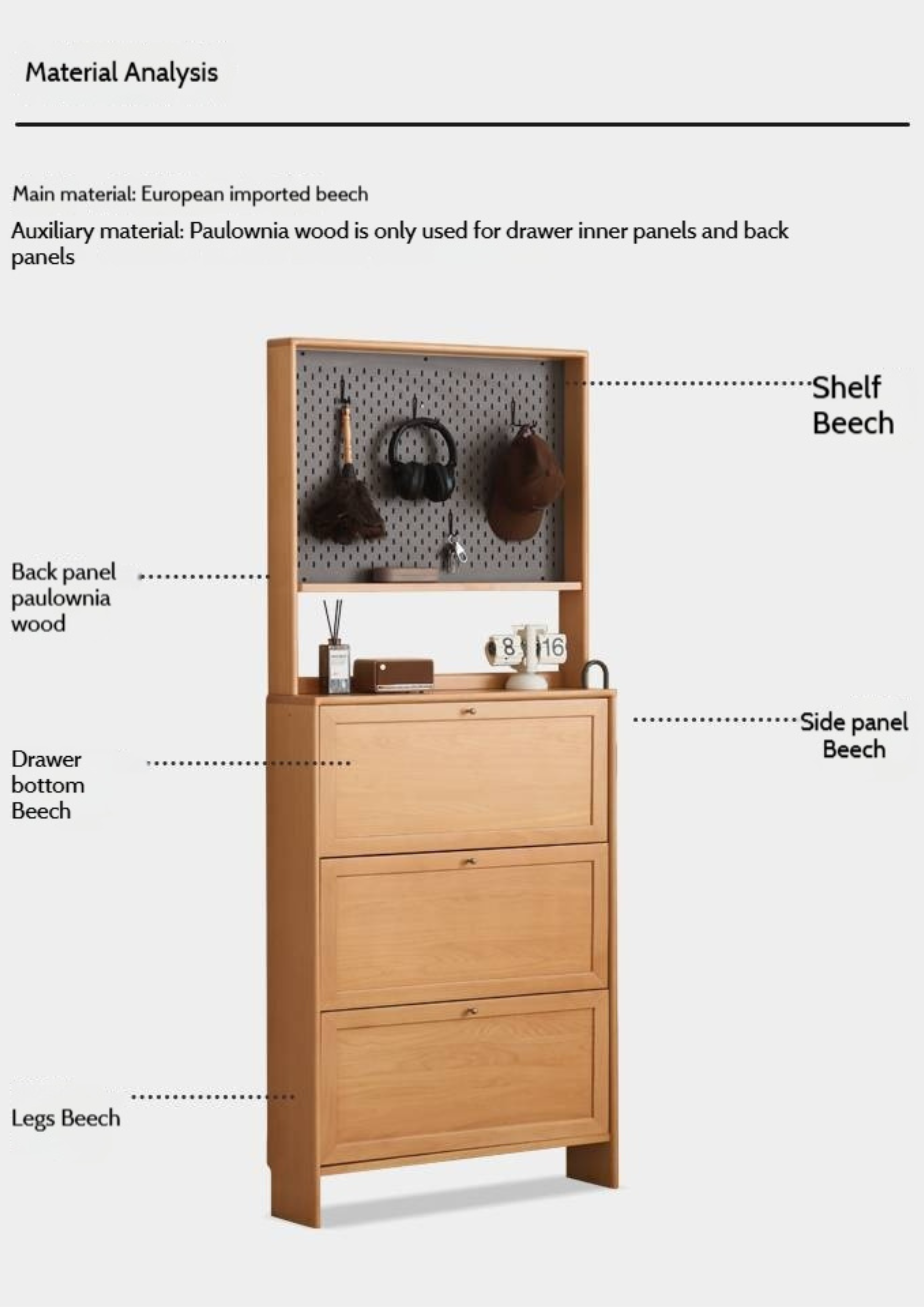Beech Solid Wood Ultra-Thin Flip Bucket Shoe Cabinet