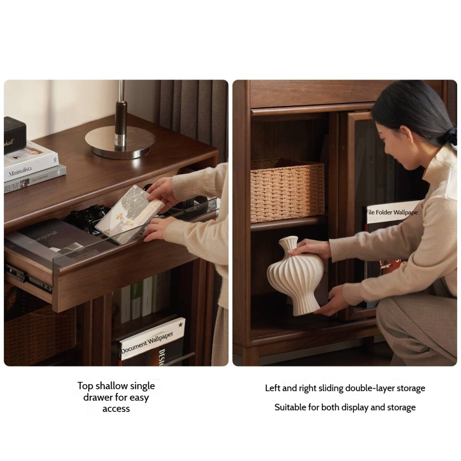 Black Walnut Solid Wood Modern Side Cabinet