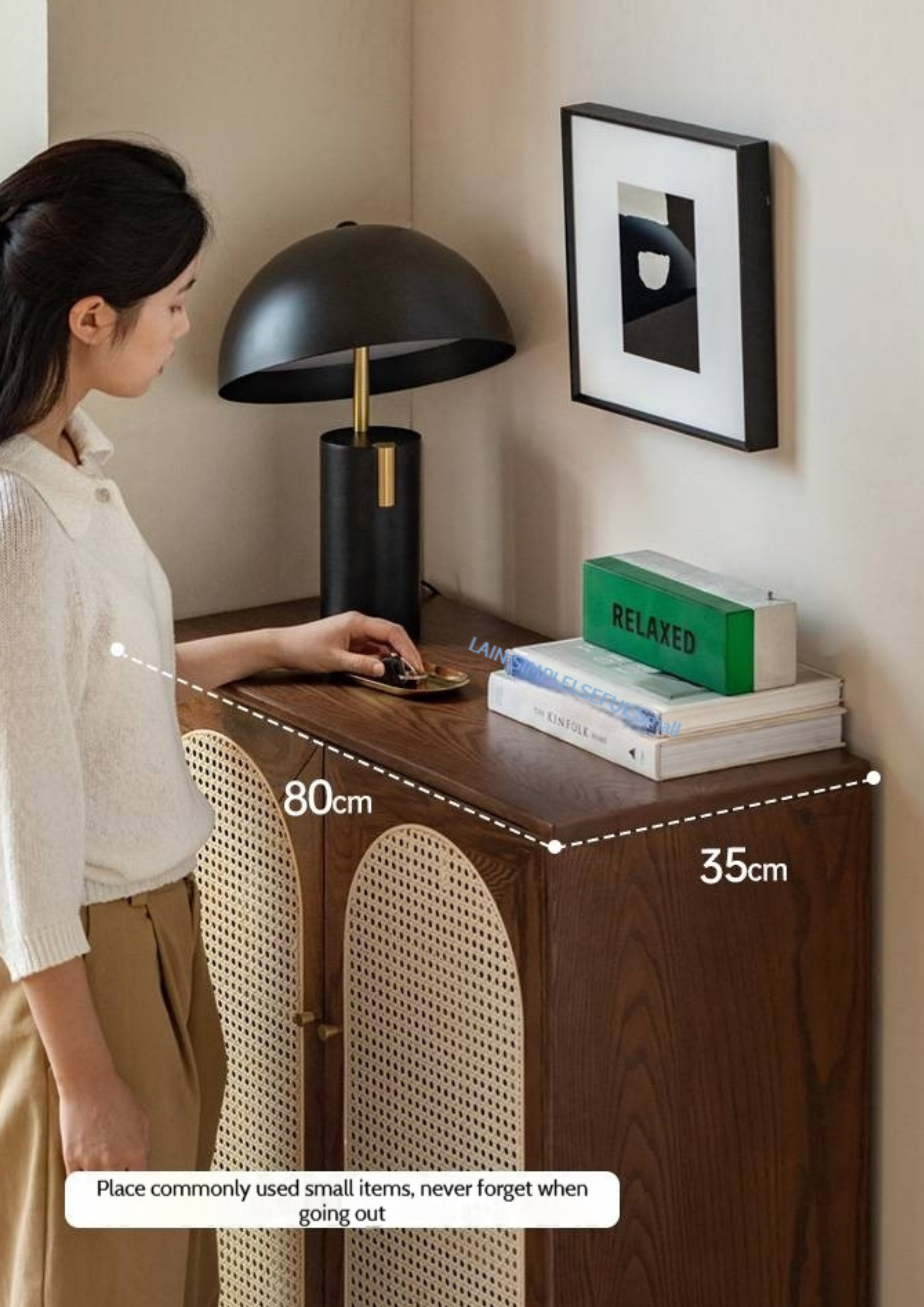 Oak Solid Wood Rattan Wall-Mounted Shoe Cabinet