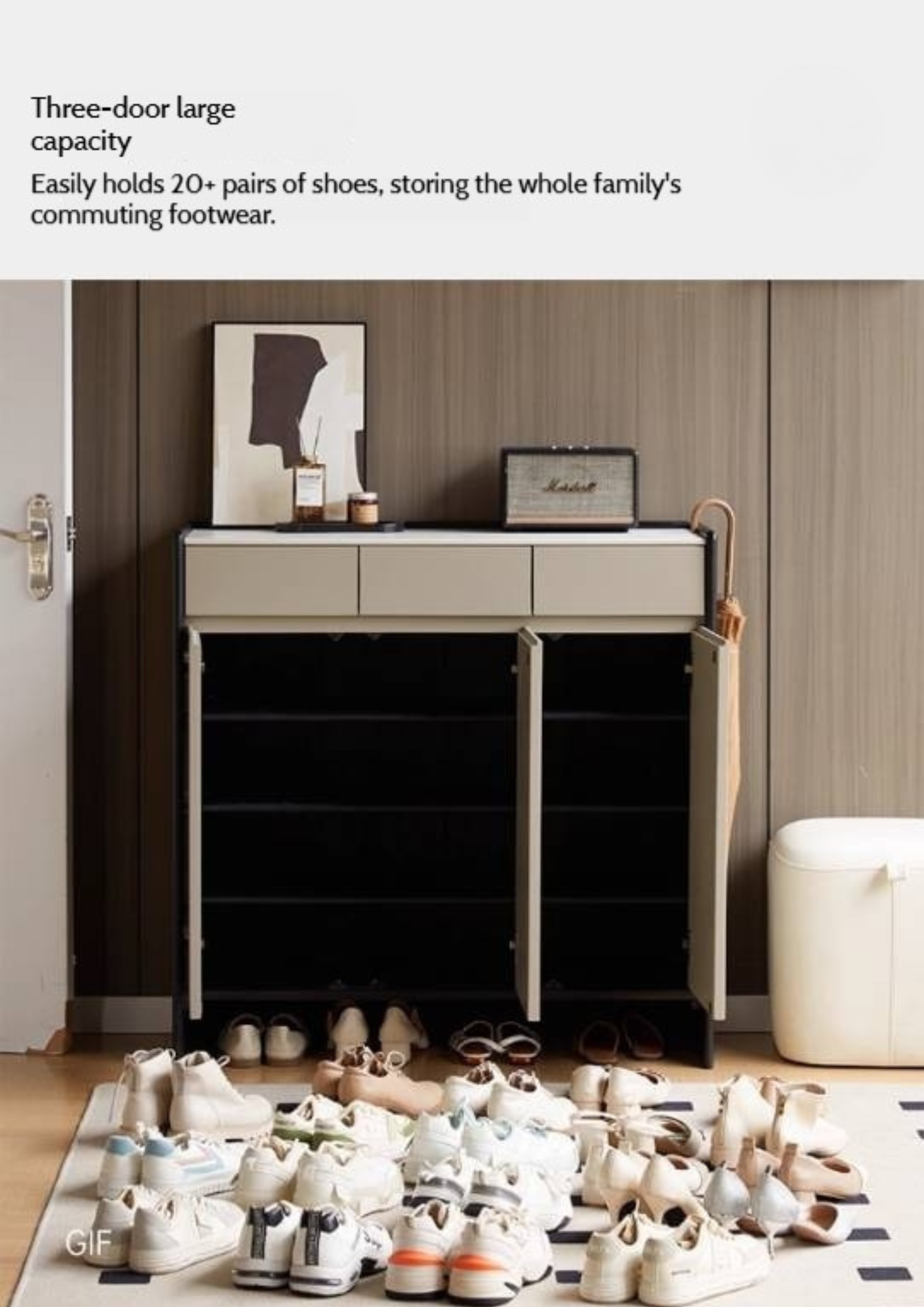 Oak, Rubberwood Solid Wood Porch Cabinet, Shoe Cabinet Slate Top